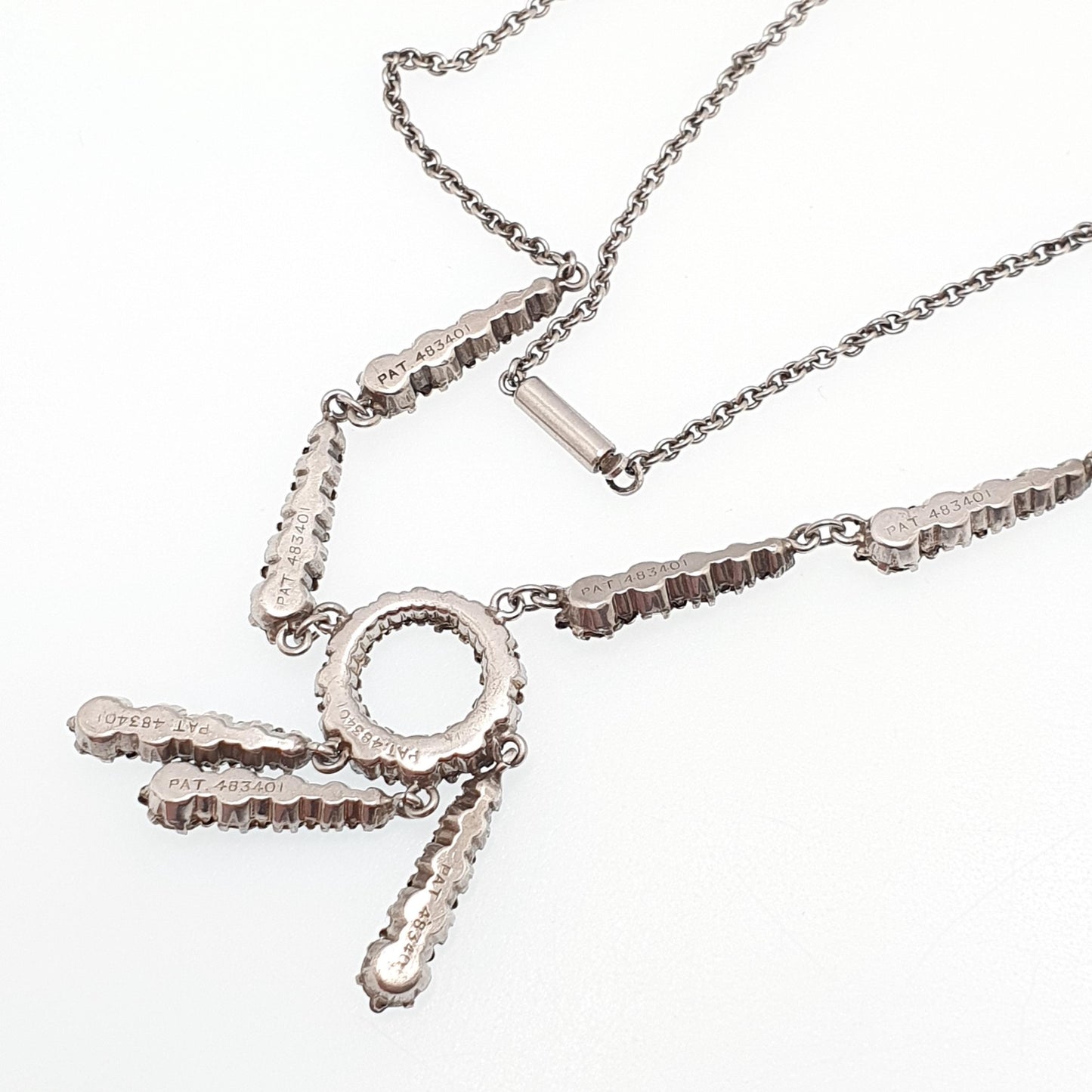 Antique Sterling Silver Diamond Paste Necklace Art Deco Tassel Pendant 1920s Vintage Chain Link Womens Jewellery Jewelry