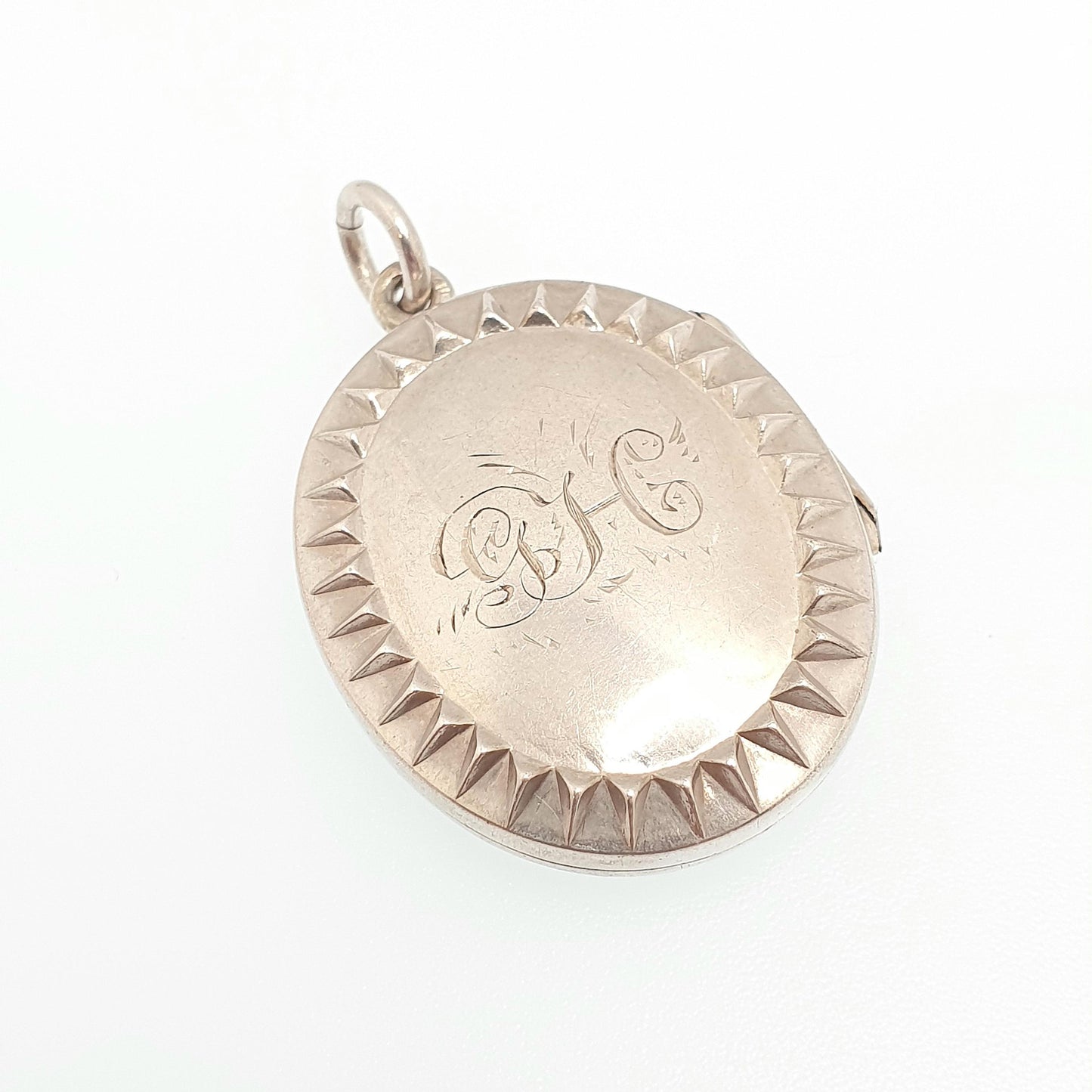 Antique Victorian Solid Silver Locket Oval Stepped Initialled GH Pendant Necklace Picture Photo Vintage Jewelry Jewellery