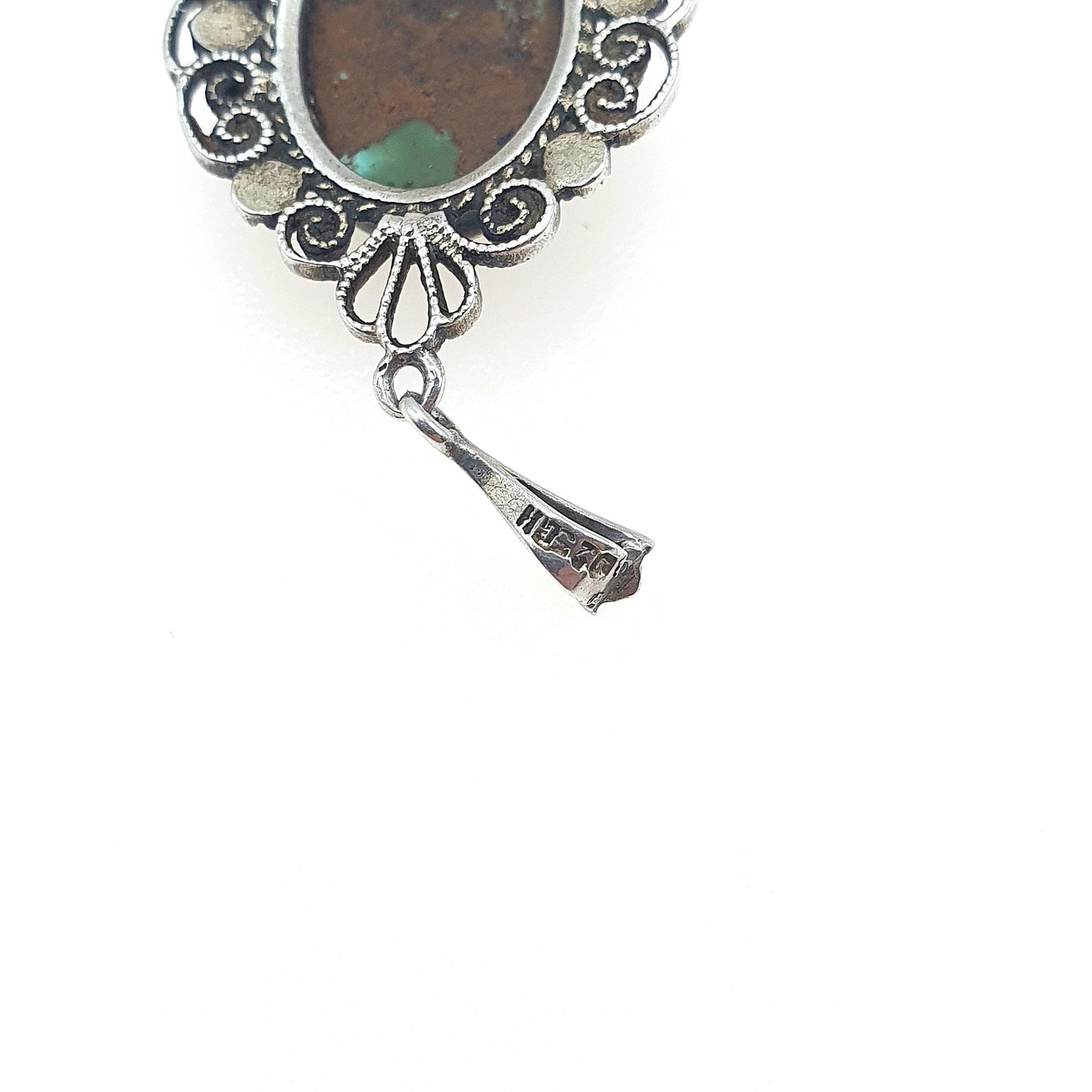 Antique Sterling Silver Turquoise Pendant Filigree Handmade Natural Gemstone Necklace Womens Jewelry Jewellery