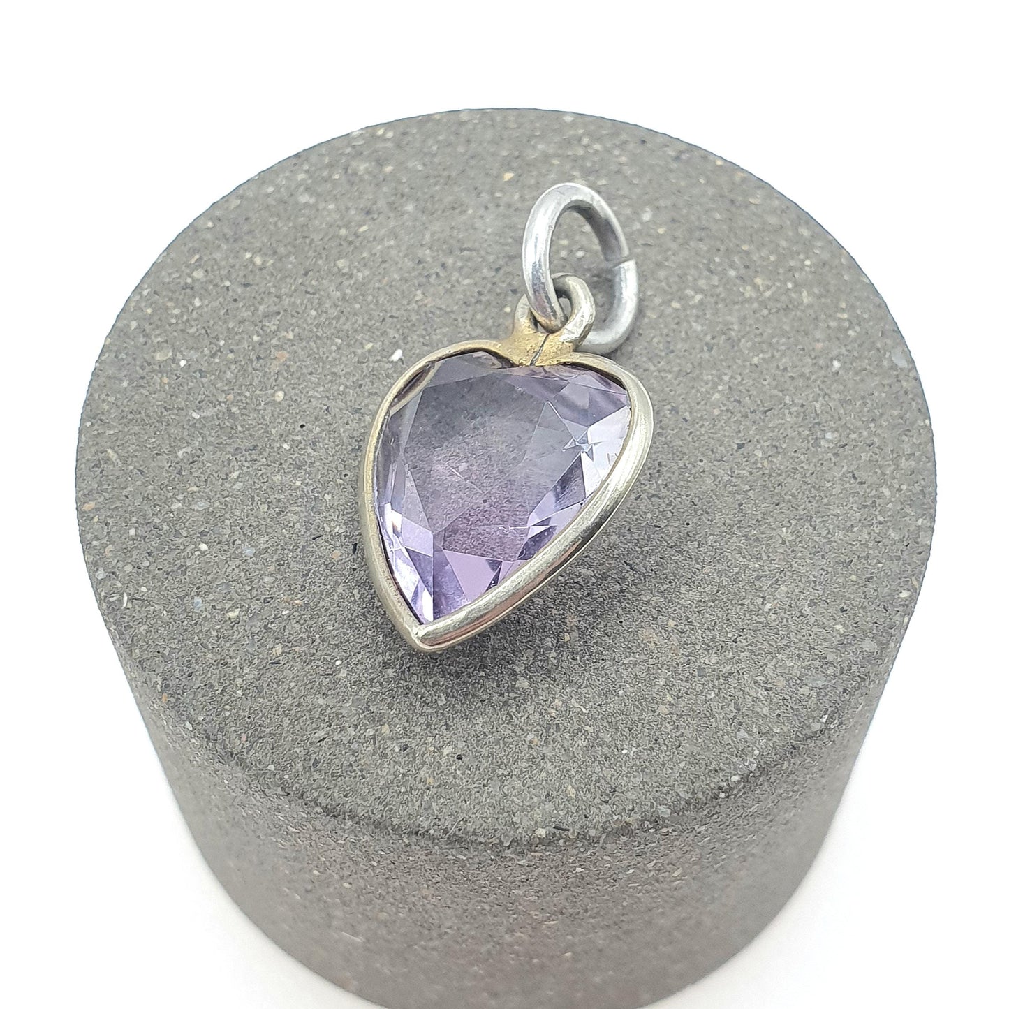 Antique Victorian Amethyst Heart Pendant Charm Lilac Gemstone Silver Tone Base Metal Love Romantic Womens Jewelry Vintage Jewellery