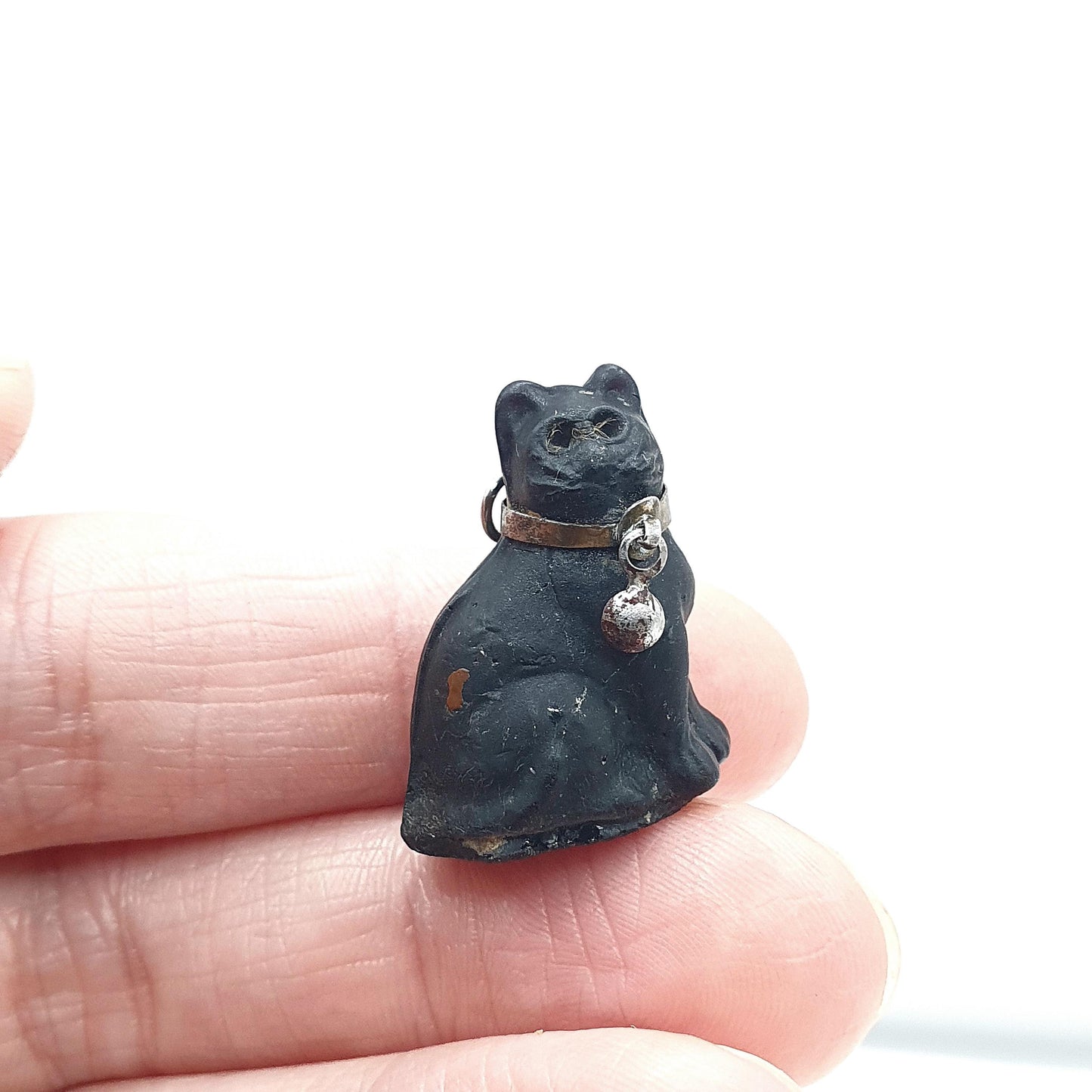 Antique Victorian Black Cat Czech Glass Cracker Charm Pendant Good Luck Lucky Bracelet Necklace Jewelry Jewellery
