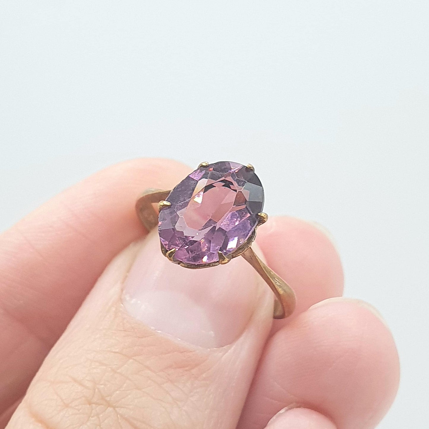 Antique Victorian Rolled Gold Amethyst Paste Ring Oval Cut Genuine Purple Gold Filled Vintage Womens Jewelry Jewellery