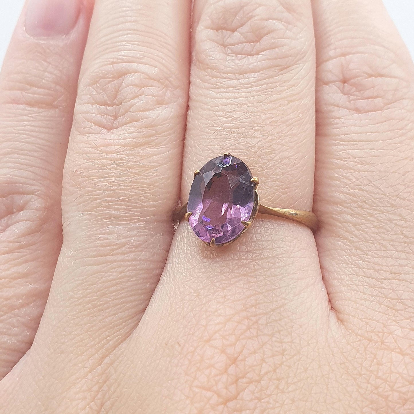 Antique Victorian Rolled Gold Amethyst Paste Ring Oval Cut Genuine Purple Gold Filled Vintage Womens Jewelry Jewellery