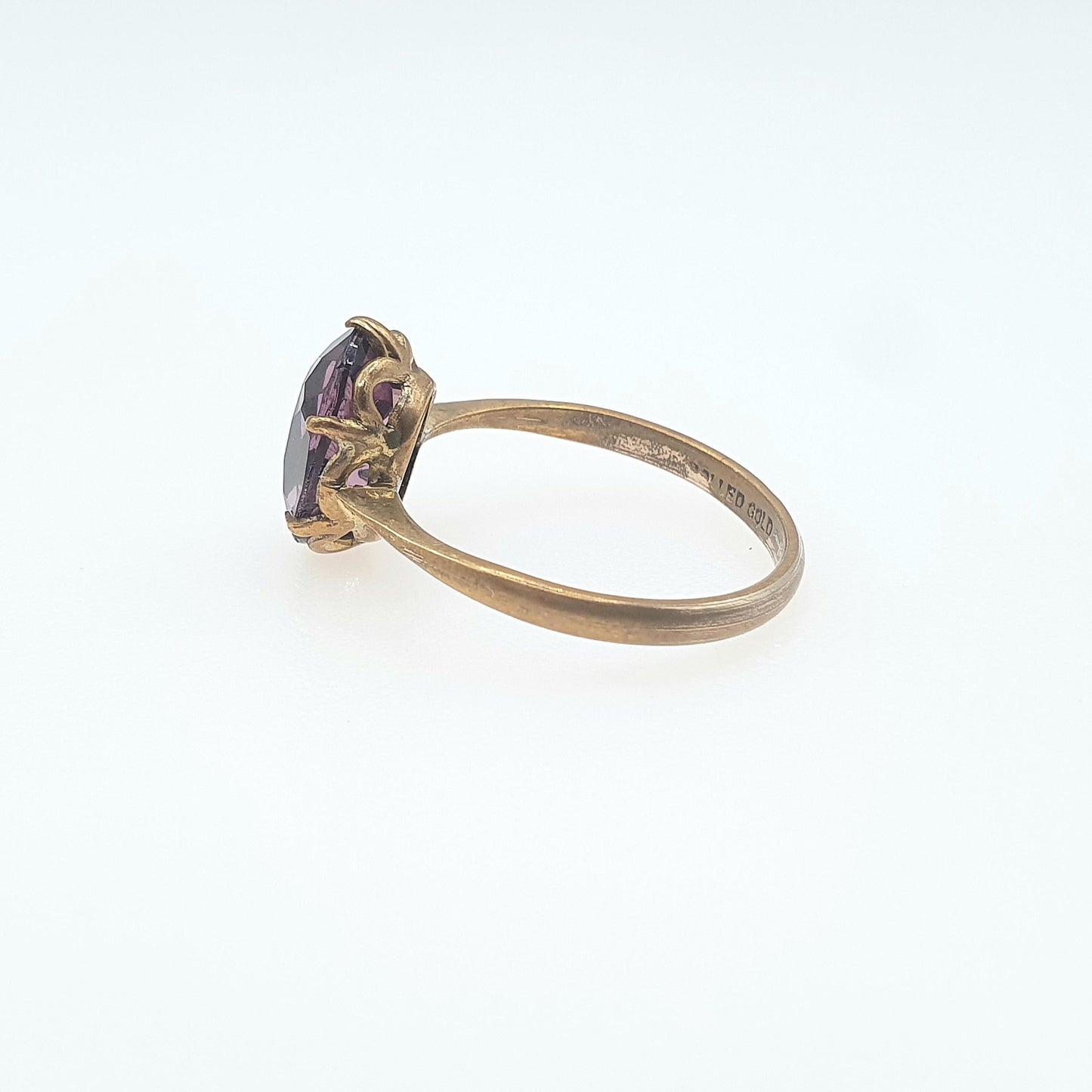 Antique Victorian Rolled Gold Amethyst Paste Ring Oval Cut Genuine Purple Gold Filled Vintage Womens Jewelry Jewellery