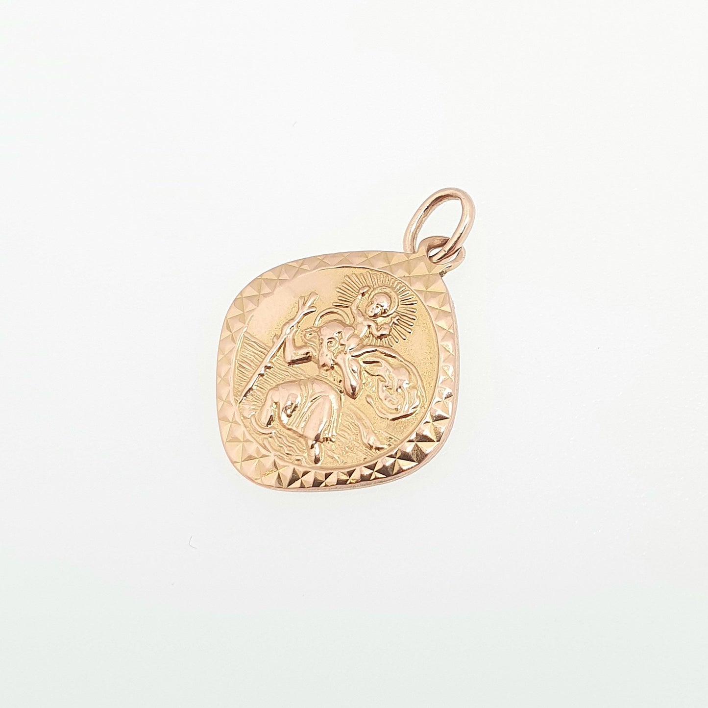 Vintage GEORG JENSEN 9ct 375 Gold St Christopher Charm Pendant Square Shape Necklace Small Solid 9k Travel Saint Jewellery Jewelry Men Women