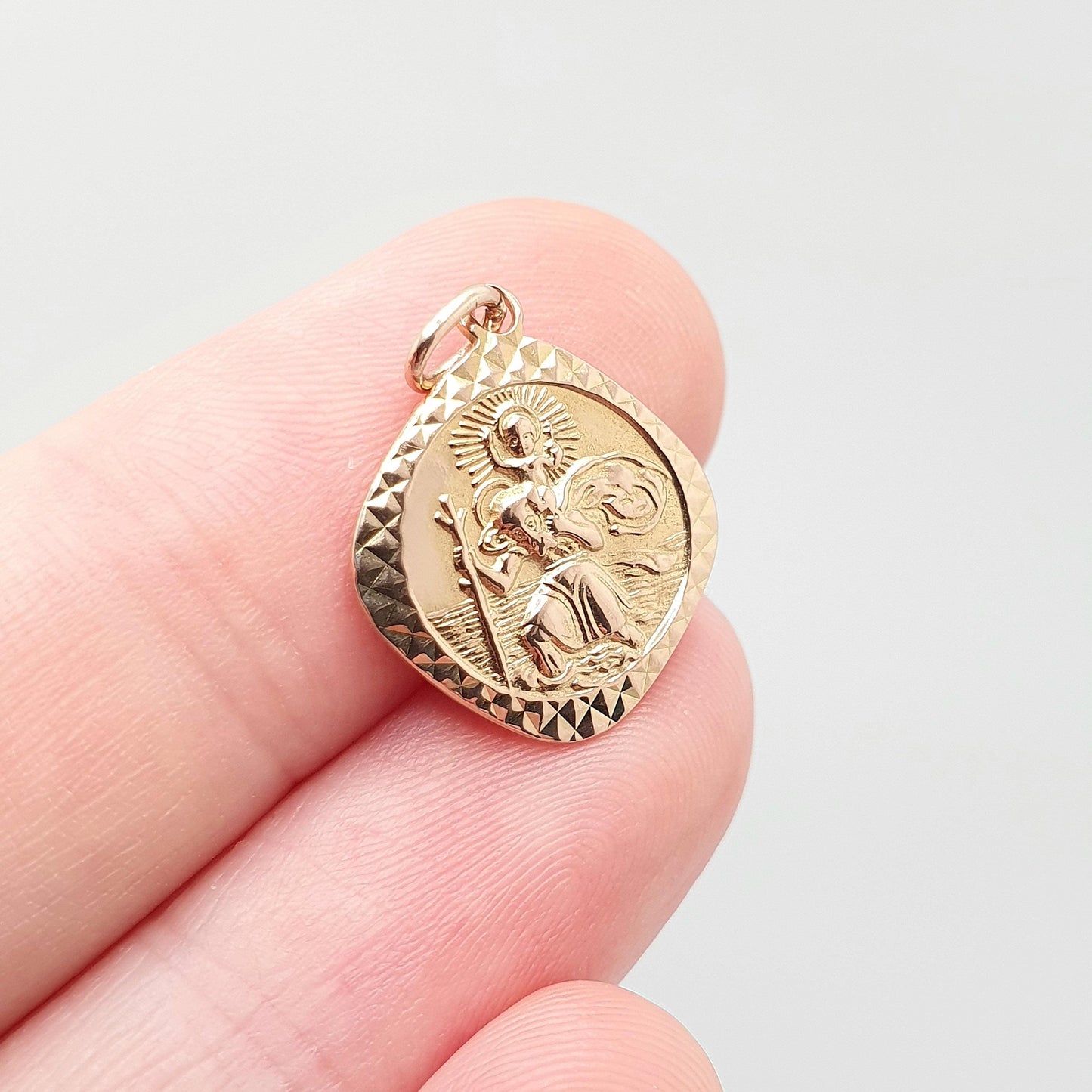 Vintage GEORG JENSEN 9ct 375 Gold St Christopher Charm Pendant Square Shape Necklace Small Solid 9k Travel Saint Jewellery Jewelry Men Women