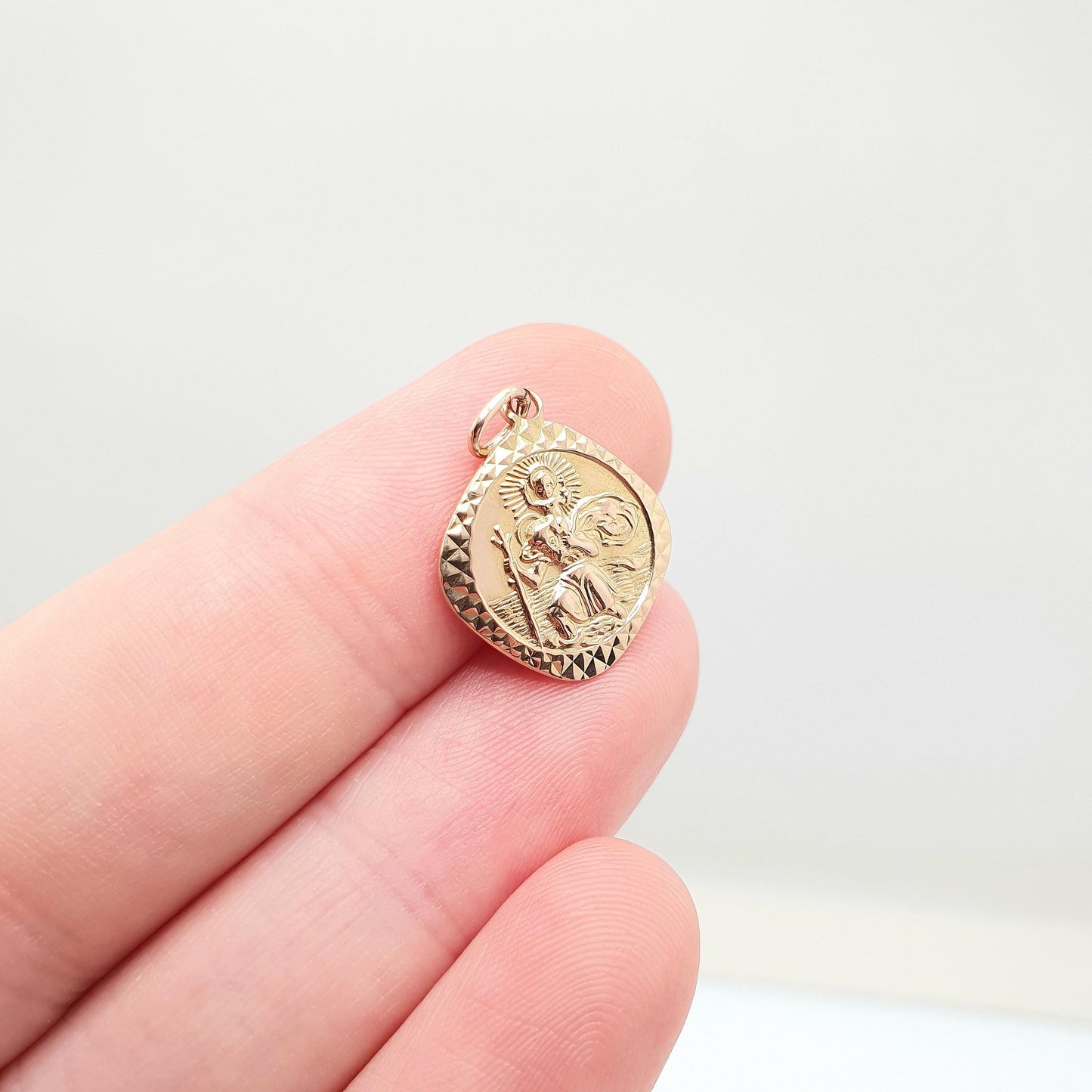 Vintage GEORG JENSEN 9ct 375 Gold St Christopher Charm Pendant Square Shape Necklace Small Solid 9k Travel Saint Jewellery Jewelry Men Women
