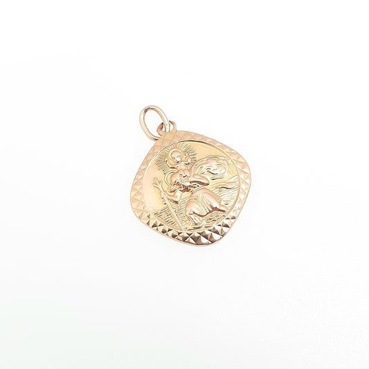 Vintage GEORG JENSEN 9ct 375 Gold St Christopher Charm Pendant Square Shape Necklace Small Solid 9k Travel Saint Jewellery Jewelry Men Women