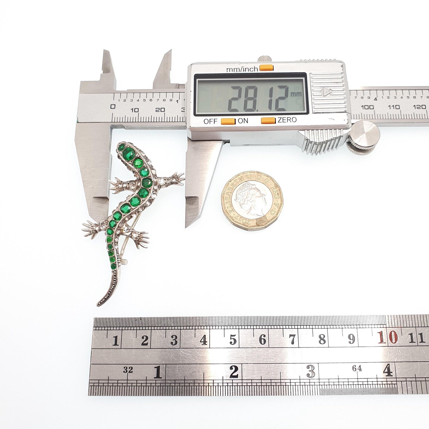 Antique Victorian Solid Silver Lizard Brooch Emerald & Diamond Paste Pastes Reptile Animal Gecko Vintage Womens Retro Jewelry Jewellery