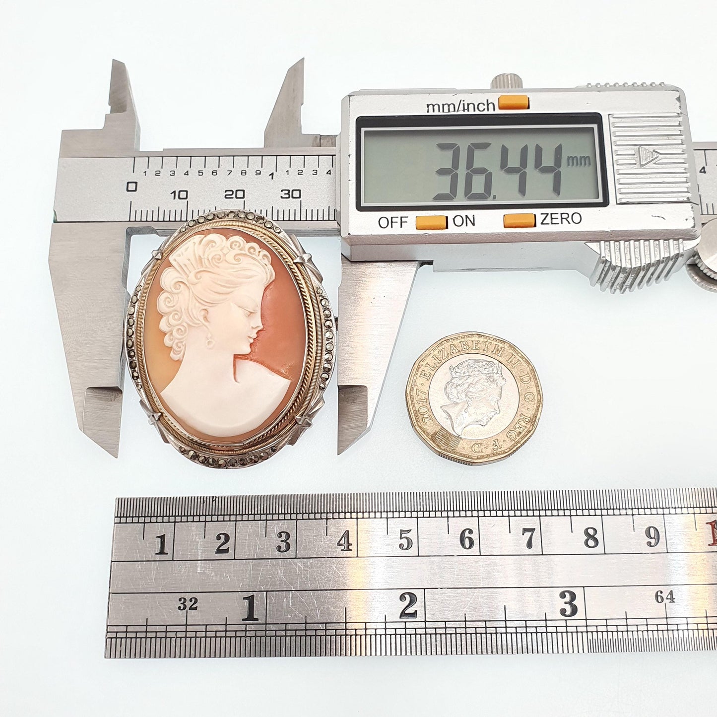 Antique Solid Silver Cameo Pendant Brooch Pin Large Big Genuine Shell Art Deco 1920s Marcasite Border Oval Italian Womens Jewelry Jewellery