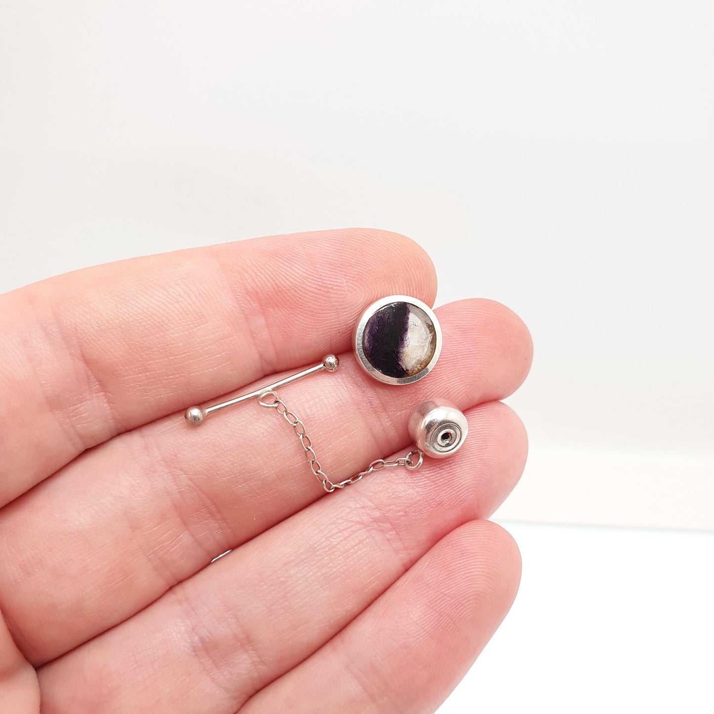 Vintage Solid Silver Blue John Lapel Pin Bleu Jaune Fluorite 1960s Blazer Suit Jacket Vintage Mens Gents Jewellery Jewelry