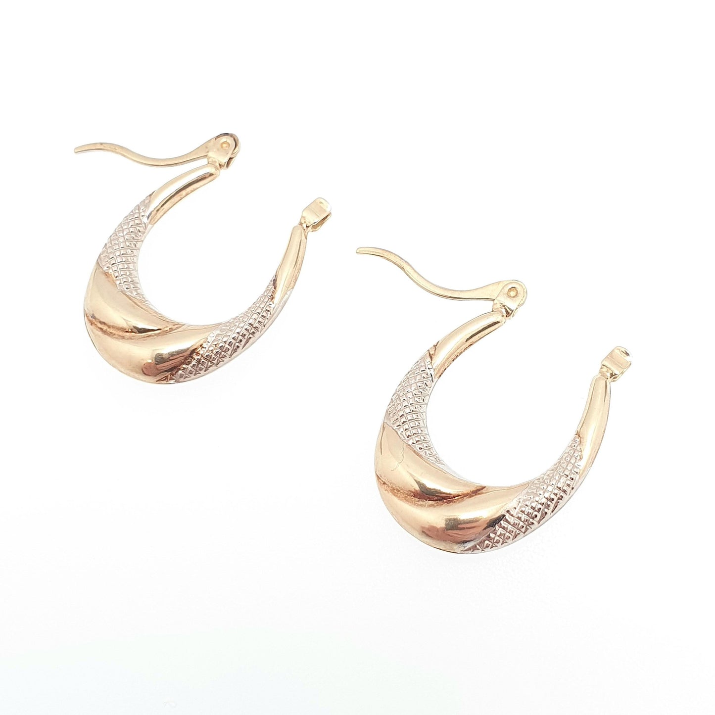 Vintage 9ct 9k Gold Hoop Earrings Large Big Gypsy Creole White Yellow 1980s 375 9 Carat Dangle Hanging Womens Jewelry Jewellery