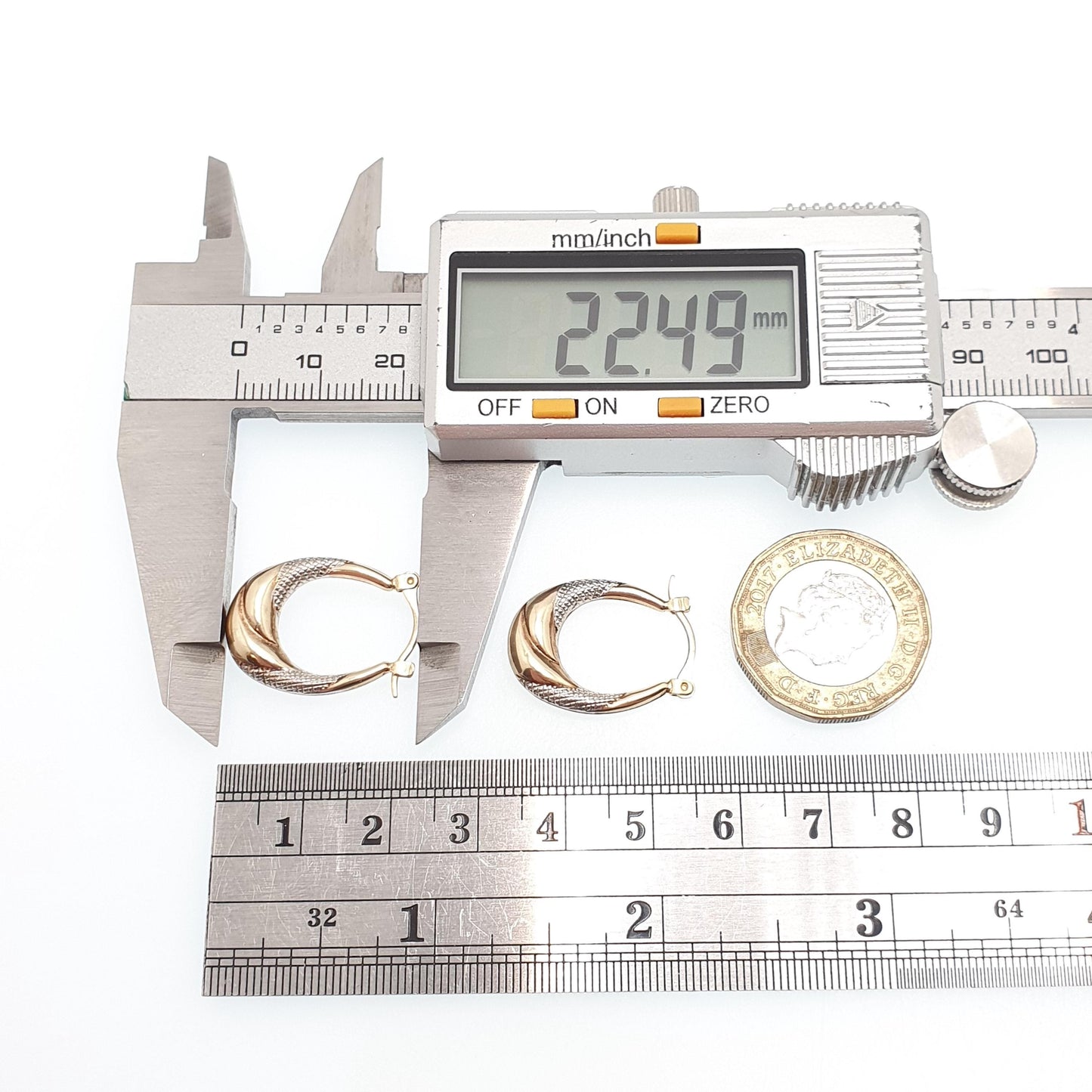 Vintage 9ct 9k Gold Hoop Earrings Large Big Gypsy Creole White Yellow 1980s 375 9 Carat Dangle Hanging Womens Jewelry Jewellery