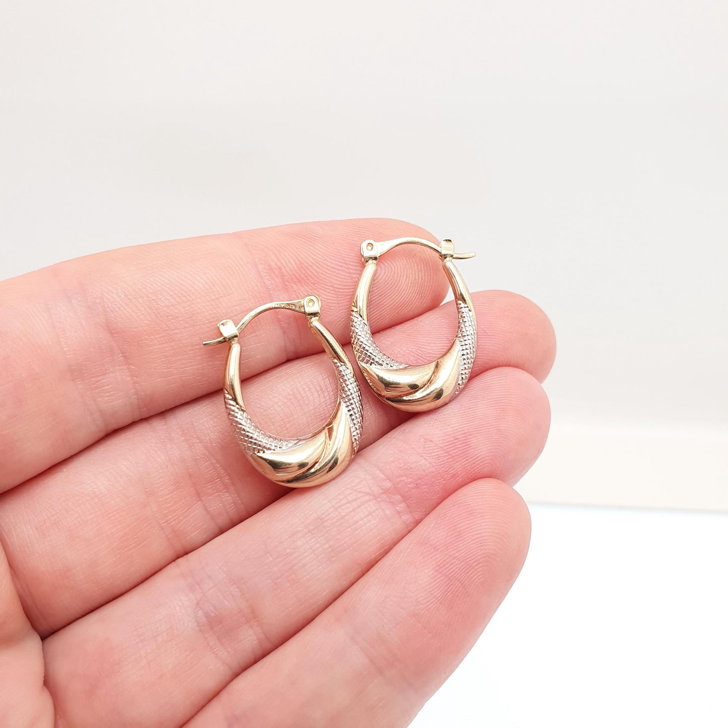 Vintage 9ct 9k Gold Hoop Earrings Large Big Gypsy Creole White Yellow 1980s 375 9 Carat Dangle Hanging Womens Jewelry Jewellery