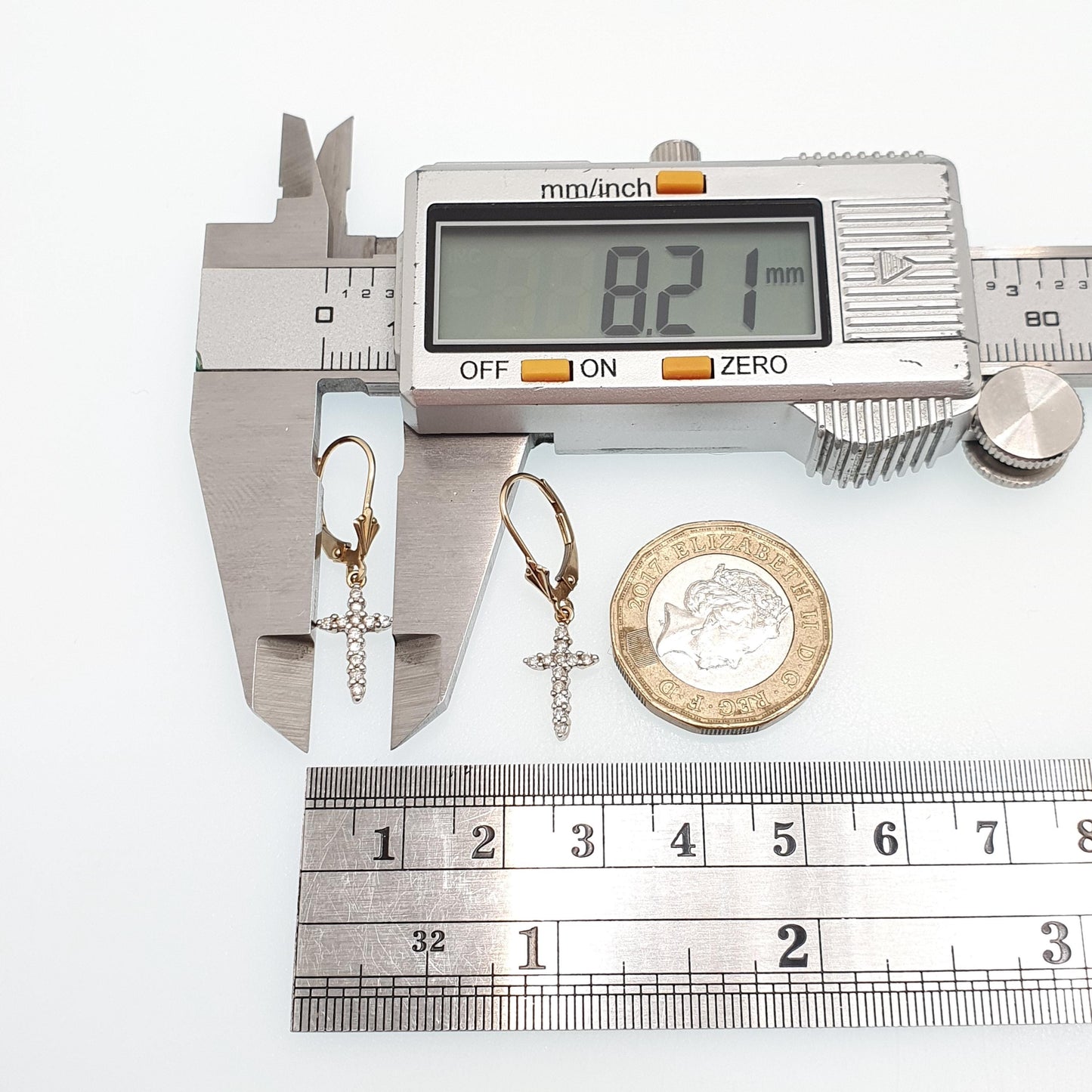 Vintage 9k 9ct Gold Diamond Cross Earrings Crucifix Genuine Diamond Hook Dangle Brilliant Cut Solid 375 Jewelry Retro Jewellery