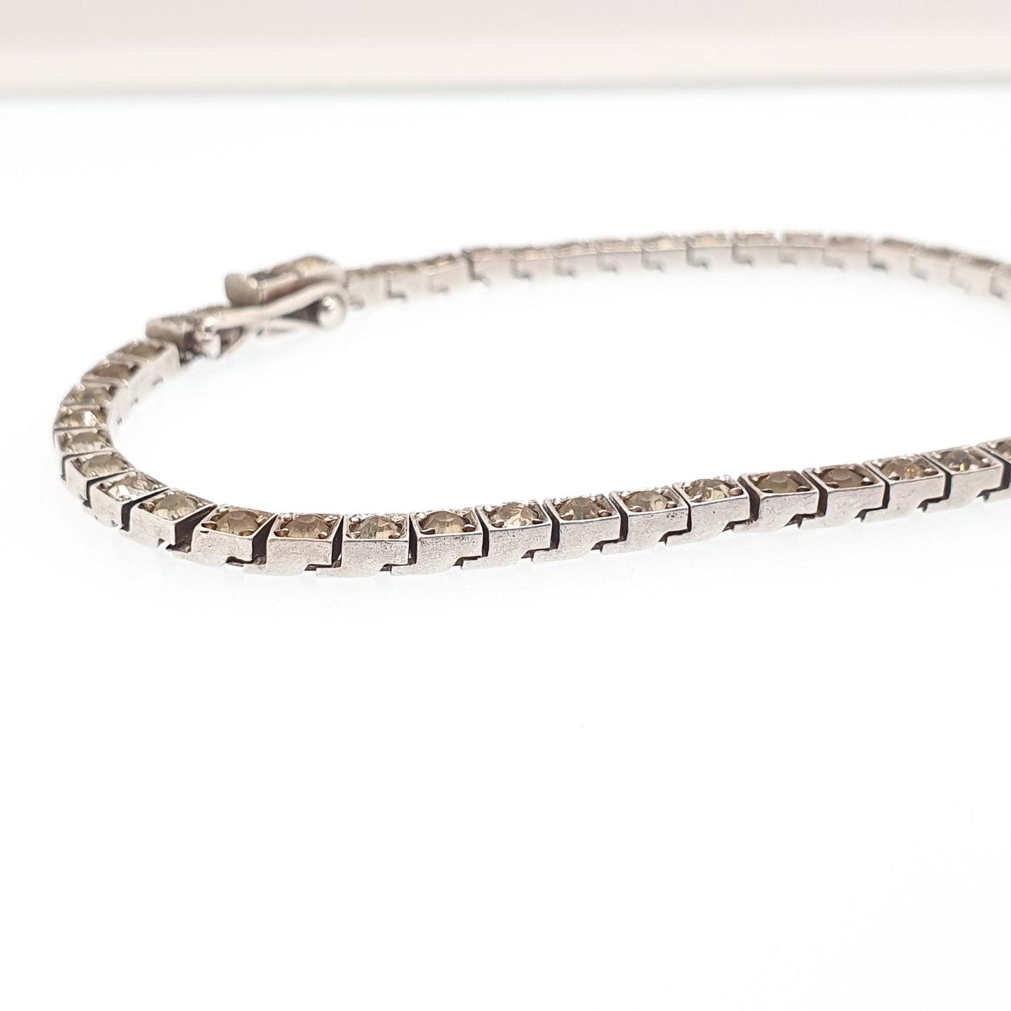 Antique Sterling Silver Diamond Paste Bracelet Art Deco Square Link Genuine 1920s Vintage 11.25g Sparkly Cocktail Womens Jewelry Jewellery