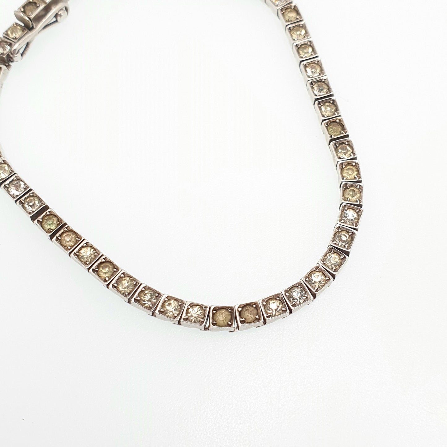 Antique Sterling Silver Diamond Paste Bracelet Art Deco Square Link Genuine 1920s Vintage 11.25g Sparkly Cocktail Womens Jewelry Jewellery