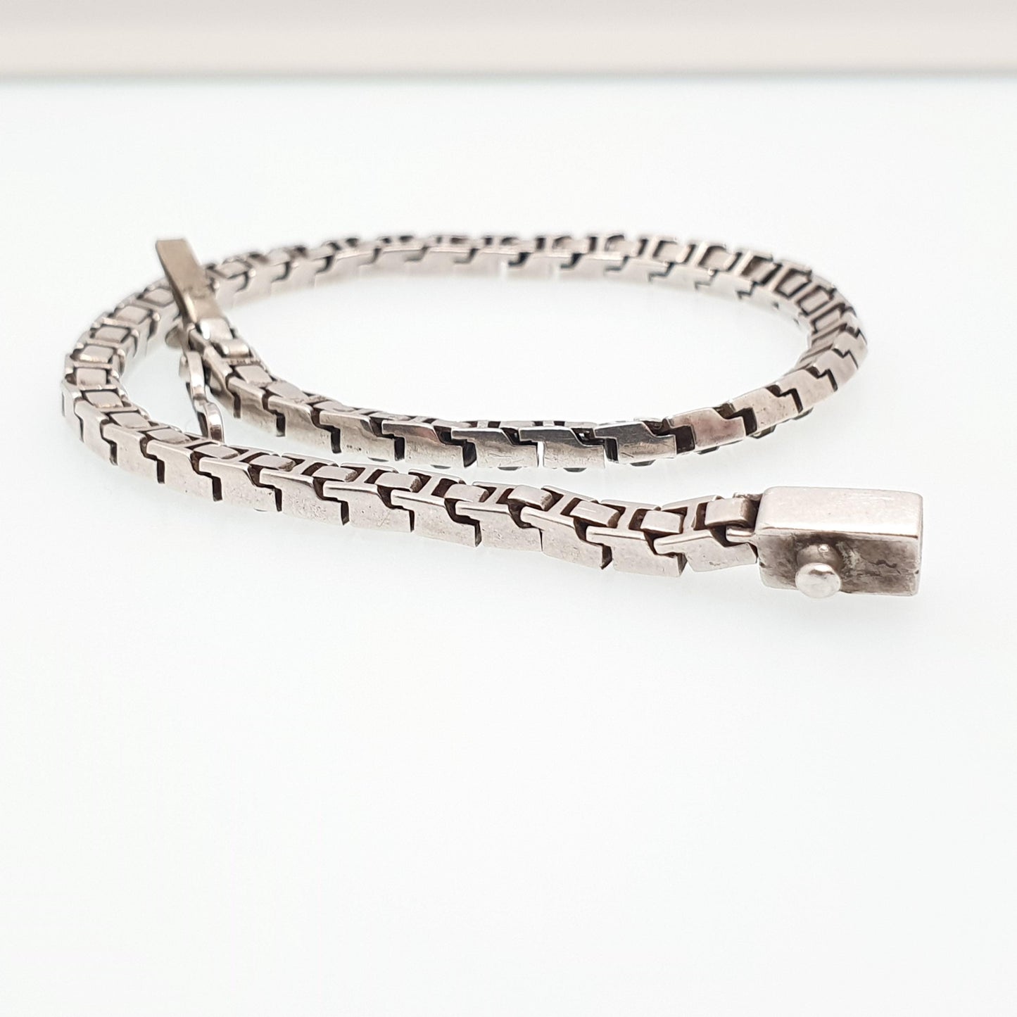 Antique Sterling Silver Diamond Paste Bracelet Art Deco Square Link Genuine 1920s Vintage 11.25g Sparkly Cocktail Womens Jewelry Jewellery