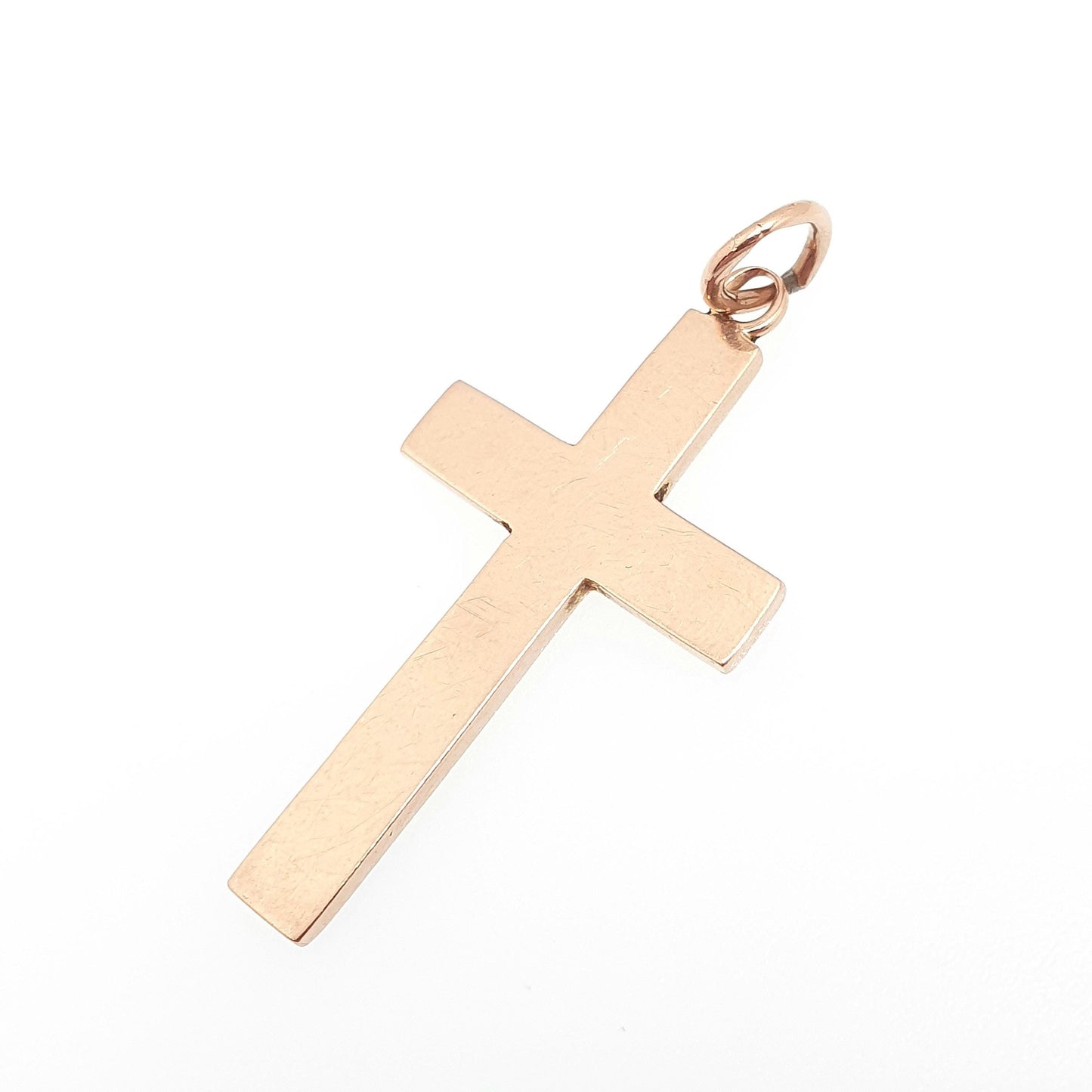Antique 9ct 9k Rose Gold Crucifix Necklace Cross Pendant Plain Smooth 1918 Hallmark Solid 375 Vintage Womens Mens Jewellery Jewelry
