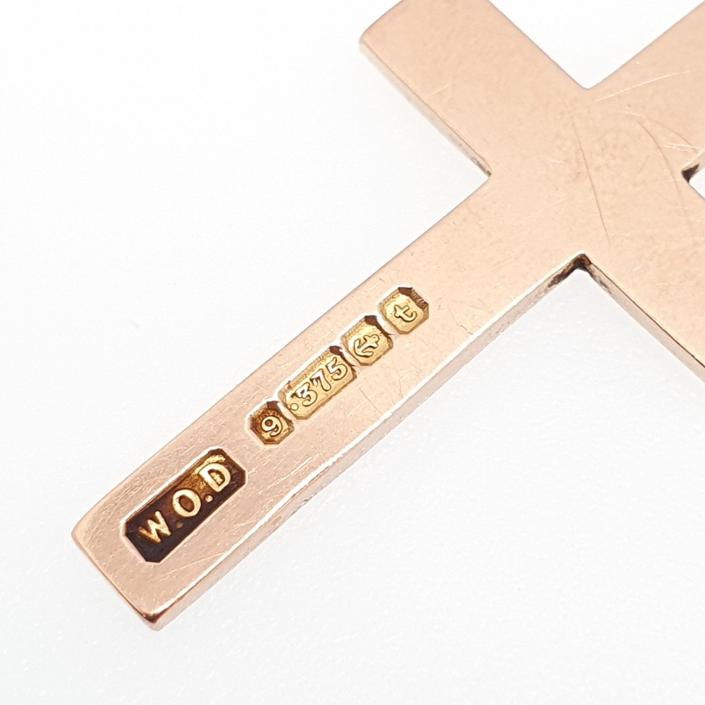 Antique 9ct 9k Rose Gold Crucifix Necklace Cross Pendant Plain Smooth 1918 Hallmark Solid 375 Vintage Womens Mens Jewellery Jewelry