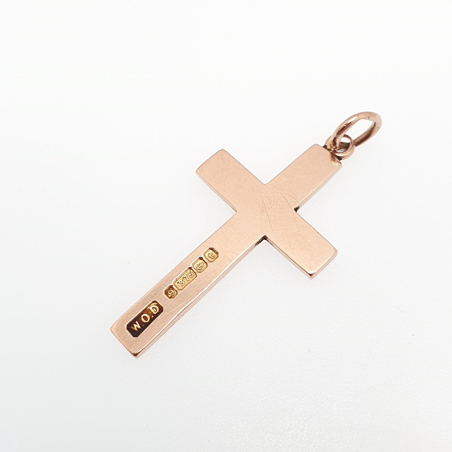 Antique 9ct 9k Rose Gold Crucifix Necklace Cross Pendant Plain Smooth 1918 Hallmark Solid 375 Vintage Womens Mens Jewellery Jewelry