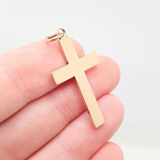 Antique 9ct 9k Rose Gold Crucifix Necklace Cross Pendant Plain Smooth 1918 Hallmark Solid 375 Vintage Womens Mens Jewellery Jewelry