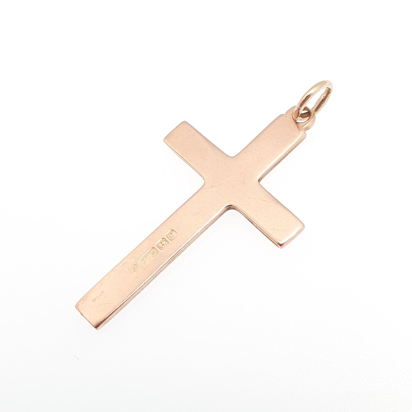 Antique 9ct 9k Rose Gold Cross Necklace Crucifix Pendant Plain Smooth 1905 Hallmark Solid 375 Vintage Womens Mens Jewellery Jewelry