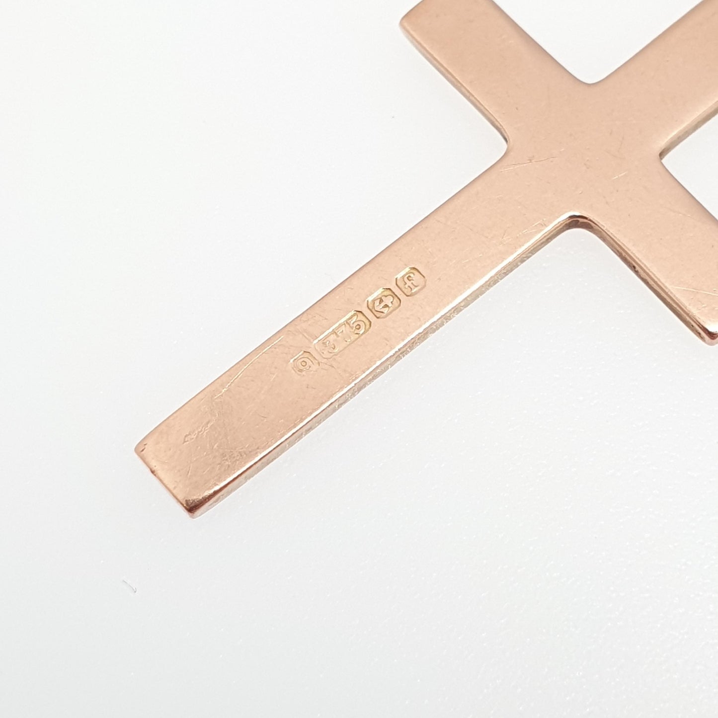 Antique 9ct 9k Rose Gold Cross Necklace Crucifix Pendant Plain Smooth 1905 Hallmark Solid 375 Vintage Womens Mens Jewellery Jewelry