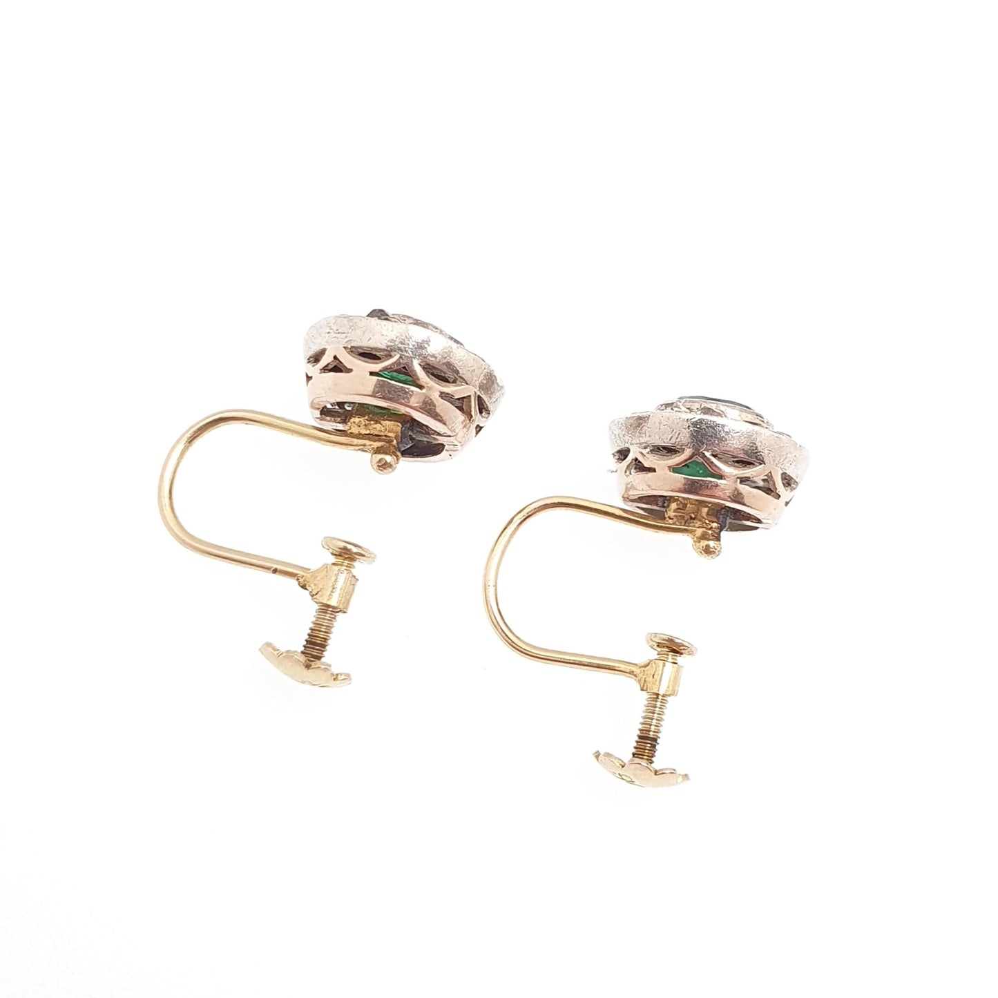 Antique 9k 9ct Gold Emerald Earrings White Sapphire Cluster Halo Solid Silver Set Solid 9kt Vintage Jewellery Jewelry