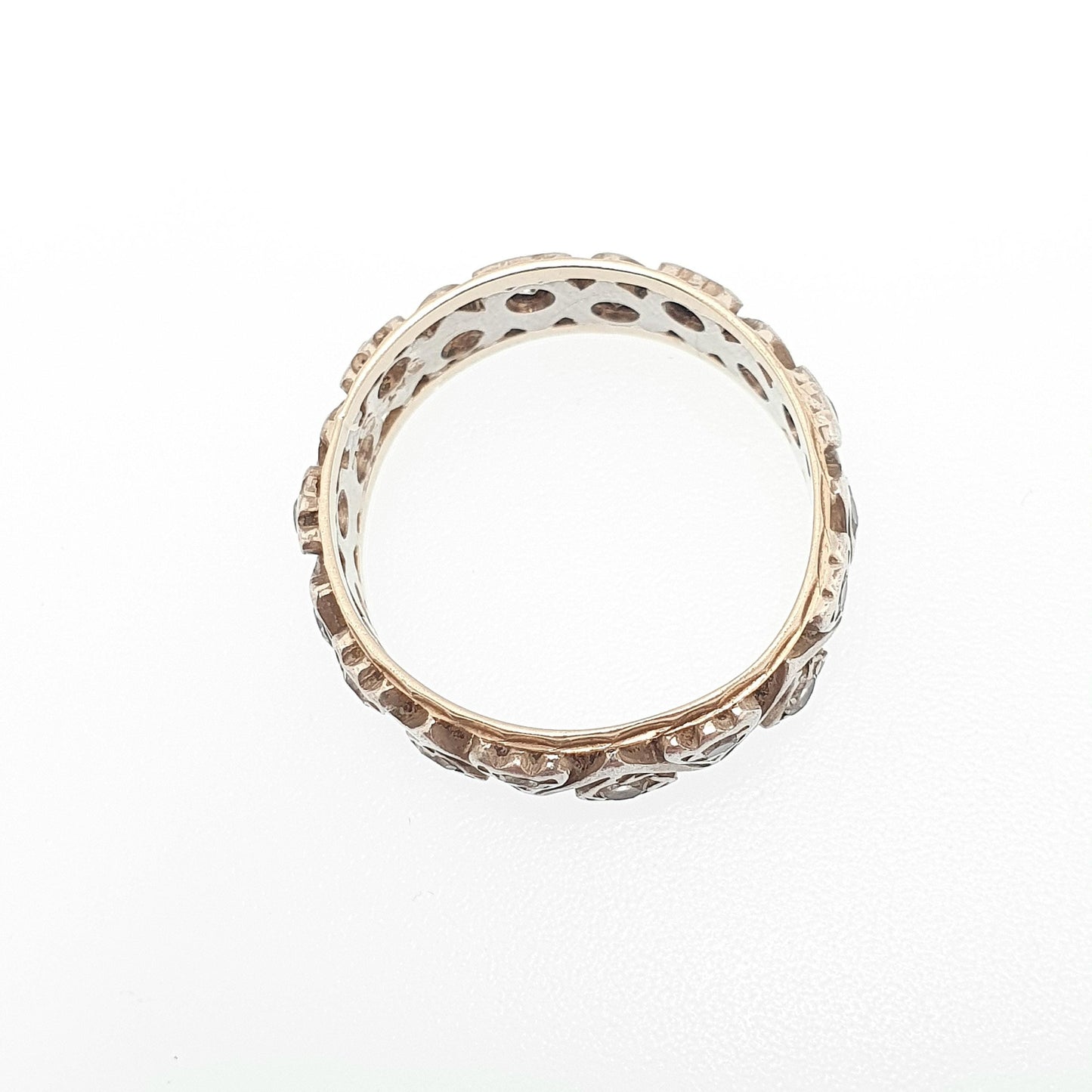 Antique 9ct 9k Gold Eternity Ring White Spinel Sterling Silver Band Solid 9kt Gold Art Deco Vintage 1920s Womens Jewelry Jewellery