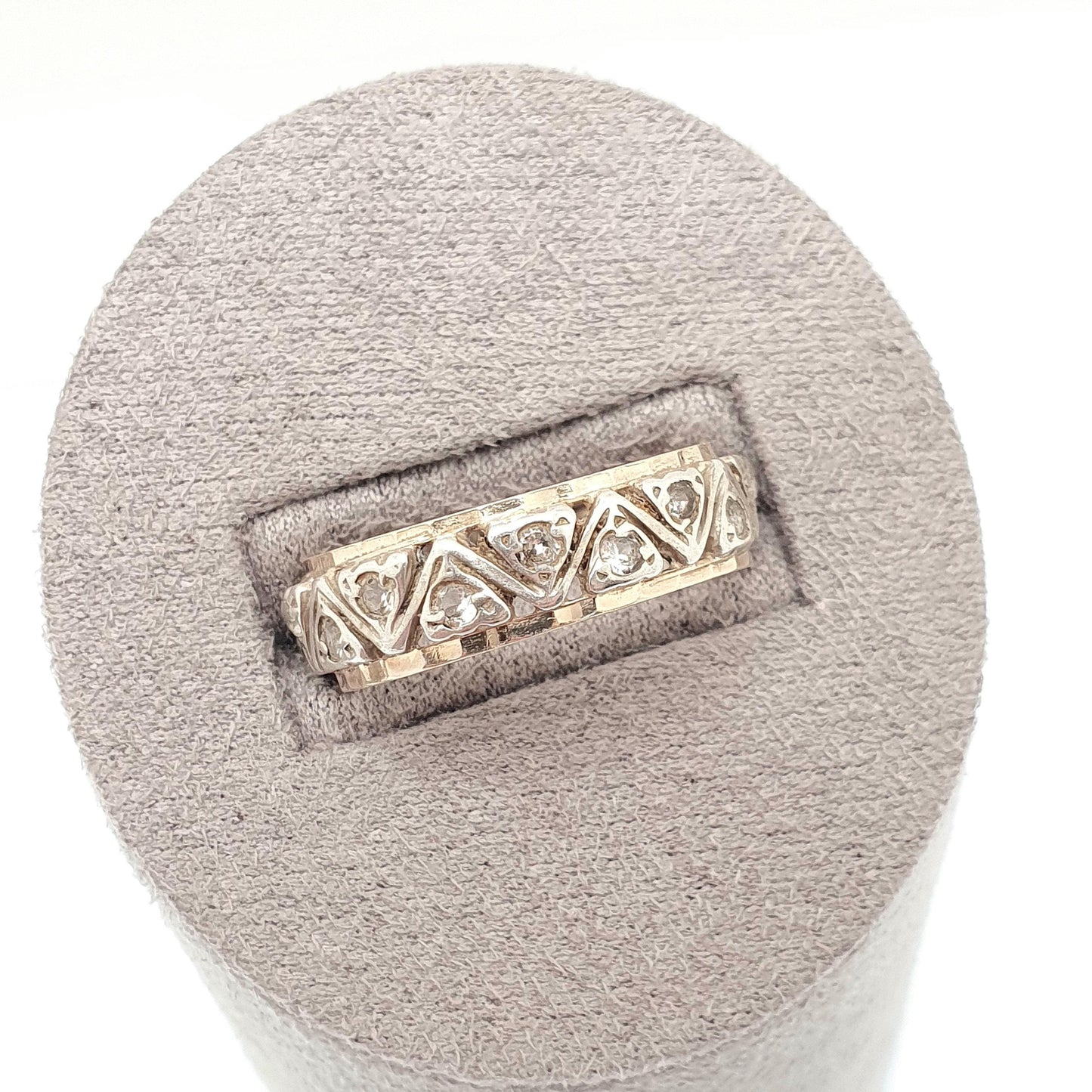 Antique 9ct 9k Gold Eternity Ring White Spinel Sterling Silver Band Solid 9kt Gold Art Deco Vintage 1920s Womens Jewelry Jewellery