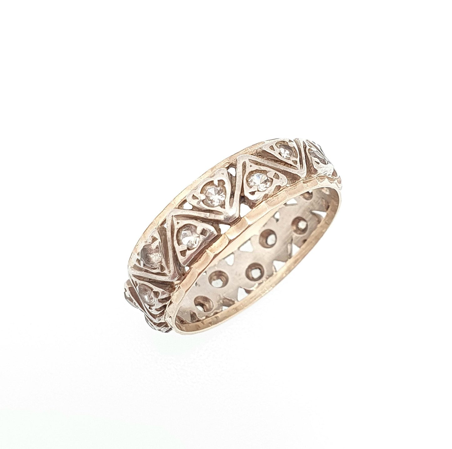Antique 9ct 9k Gold Eternity Ring White Spinel Sterling Silver Band Solid 9kt Gold Art Deco Vintage 1920s Womens Jewelry Jewellery