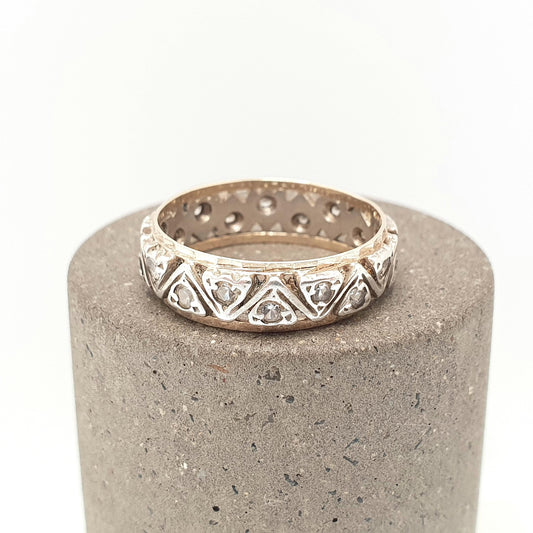 Antique 9ct 9k Gold Eternity Ring White Spinel Sterling Silver Band Solid 9kt Gold Art Deco Vintage 1920s Womens Jewelry Jewellery