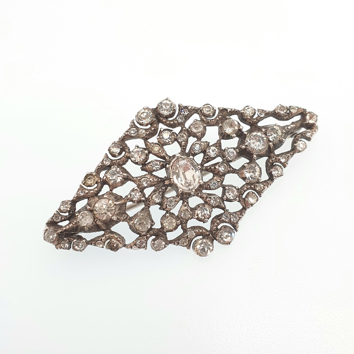 Antique Victorian Solid Silver Diamond Paste Brooch Georgian Style Cluster Foiled Diamond Pastes Oval Cut Vintage Womens Jewelry Jewellery