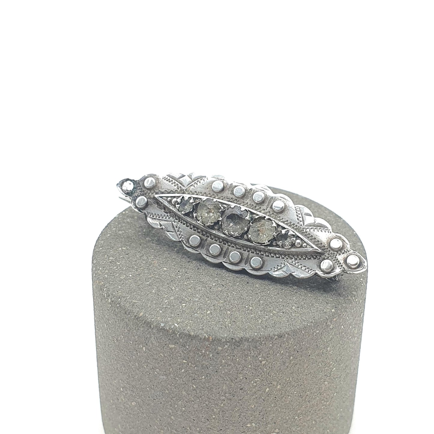 Antique Victorian Sterling Silver Diamond Paste Brooch Ellipse Shape Womens Jewelry Jewellery