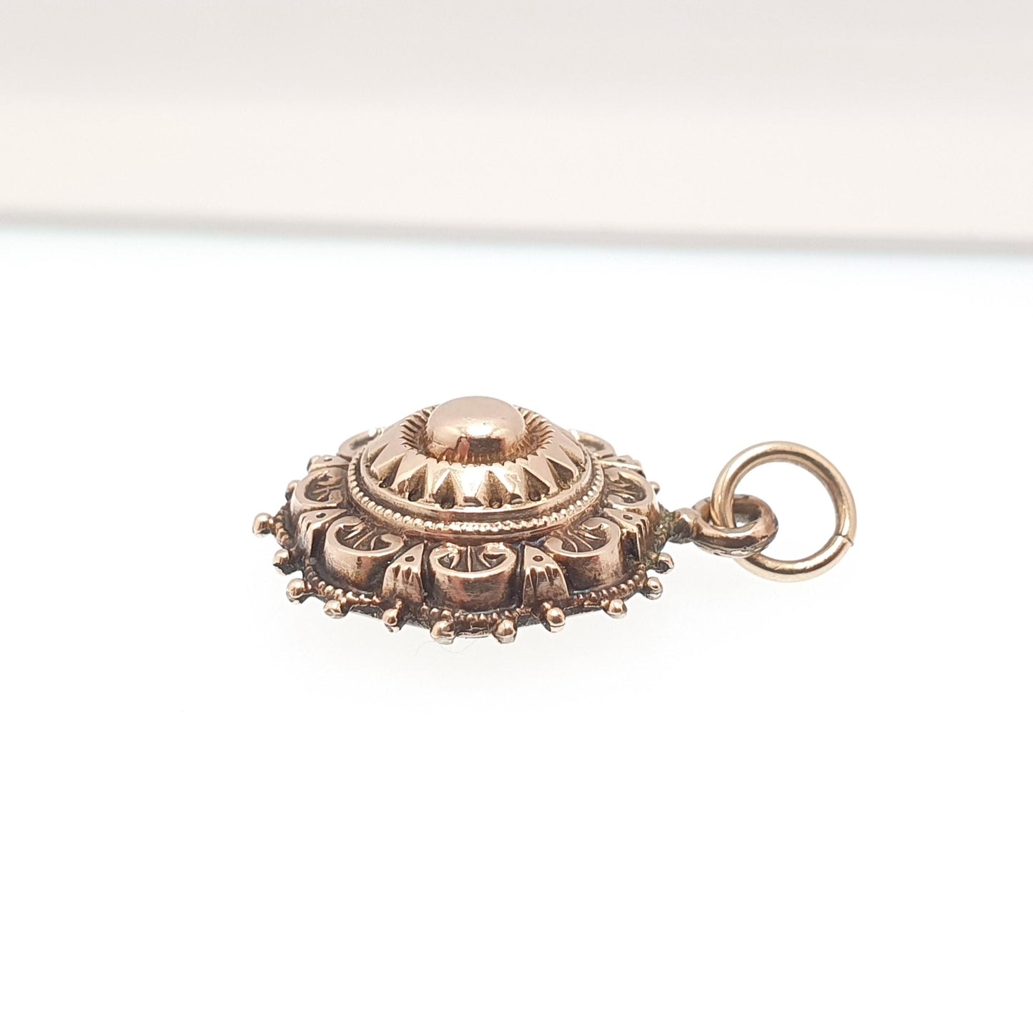 Antique Victorian 9ct 375 Gold Pendant Etruscan Necklace Dome Beaded Fine Estate Hanging Solid 9k 9kt Vintage 1800s Jewelry Jewellery