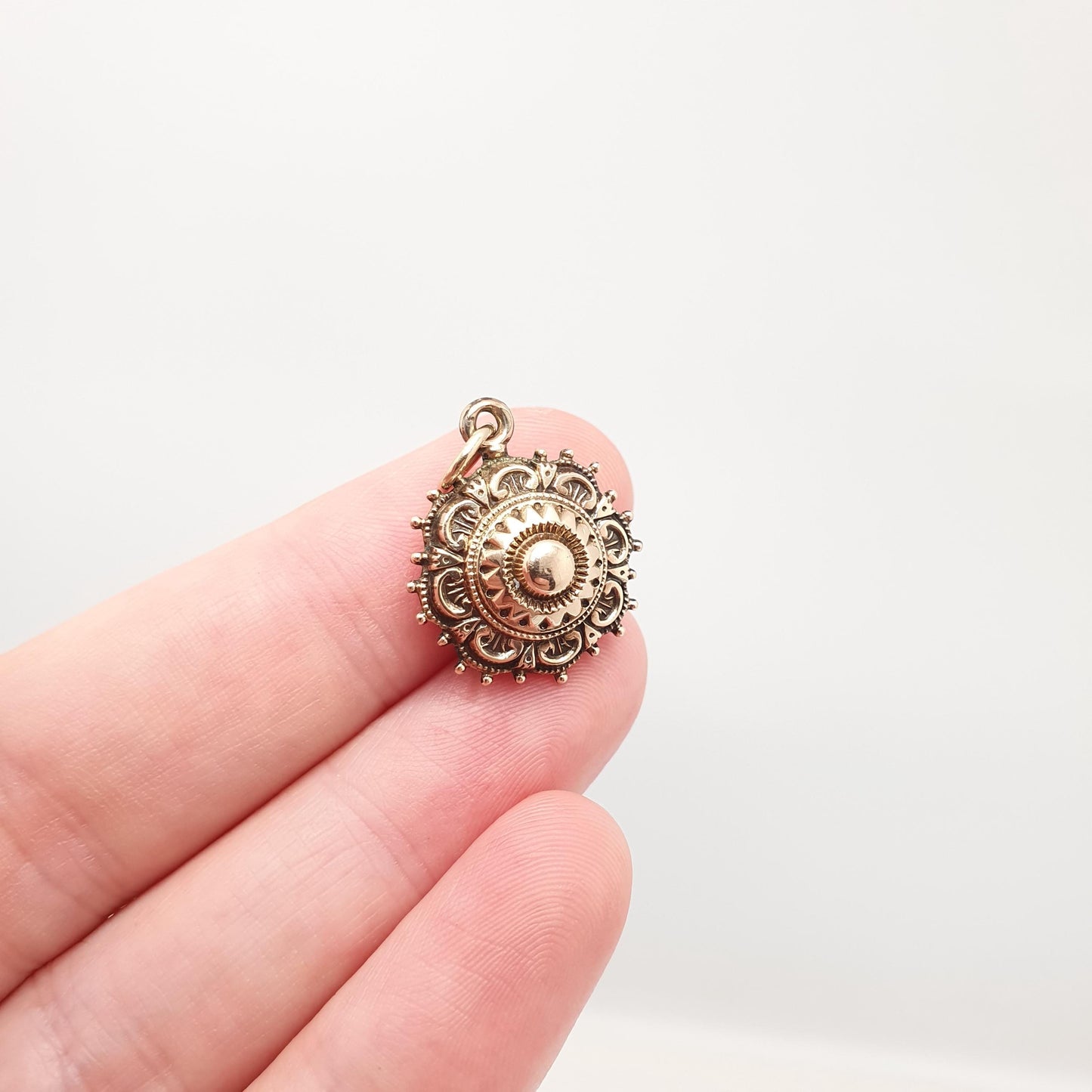 Antique Victorian 9ct 375 Gold Pendant Etruscan Necklace Dome Beaded Fine Estate Hanging Solid 9k 9kt Vintage 1800s Jewelry Jewellery
