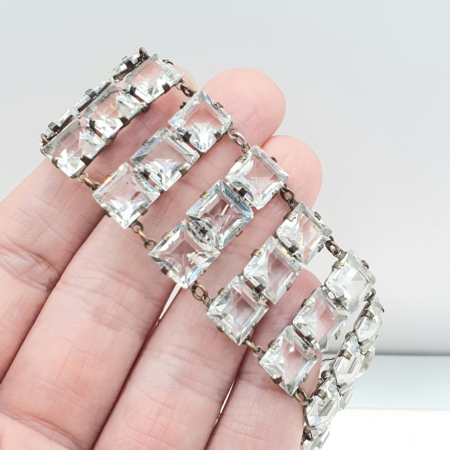 Antique Art Deco Diamond Paste Square Cut Bracelet Base Metal Flapper Crystal Womens Jewelry Jewellery