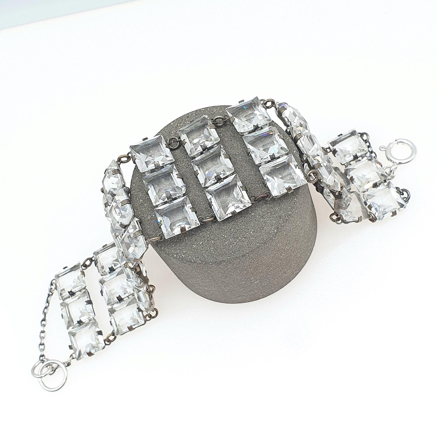 Antique Art Deco Diamond Paste Square Cut Bracelet Base Metal Flapper Crystal Womens Jewelry Jewellery