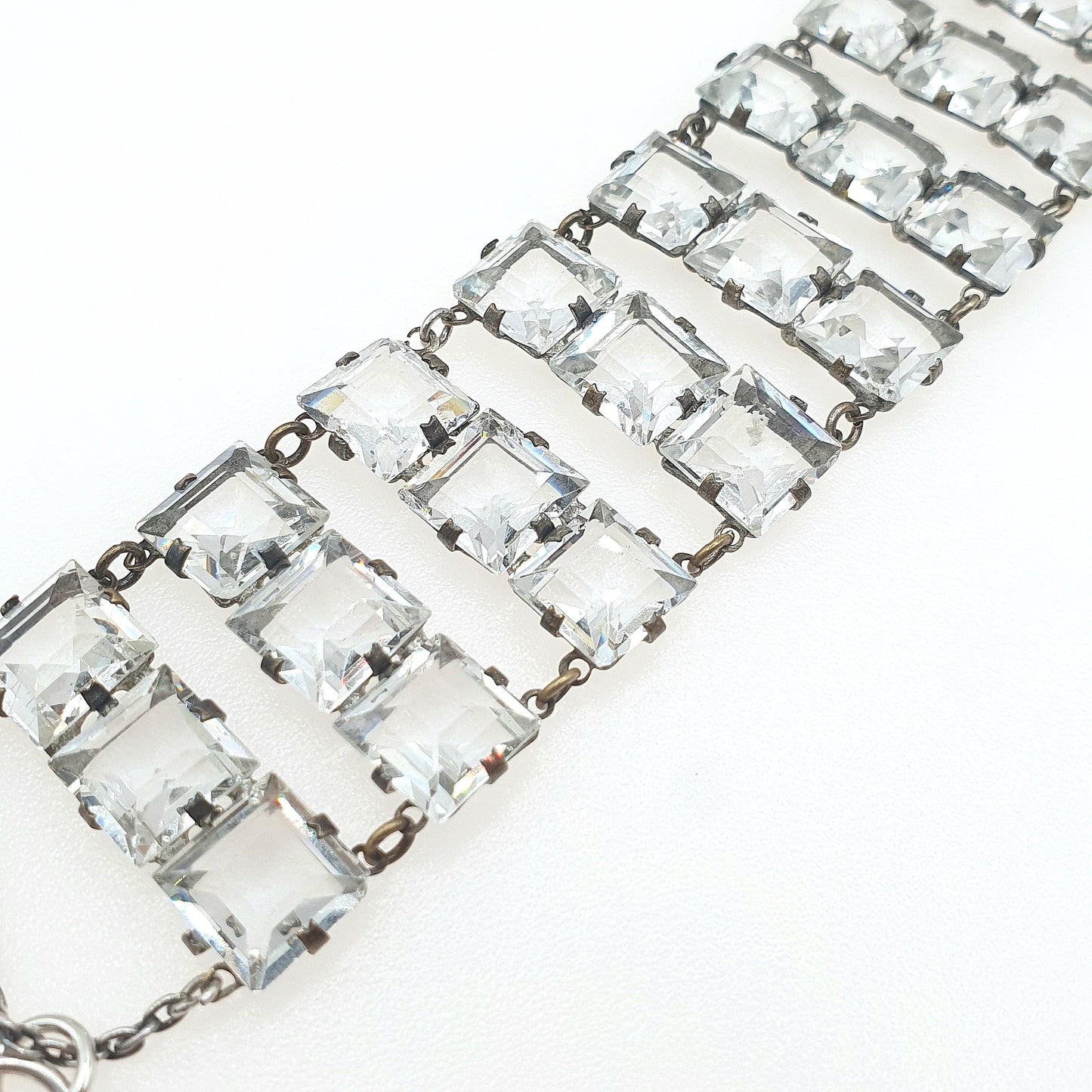 Antique Art Deco Diamond Paste Square Cut Bracelet Base Metal Flapper Crystal Womens Jewelry Jewellery