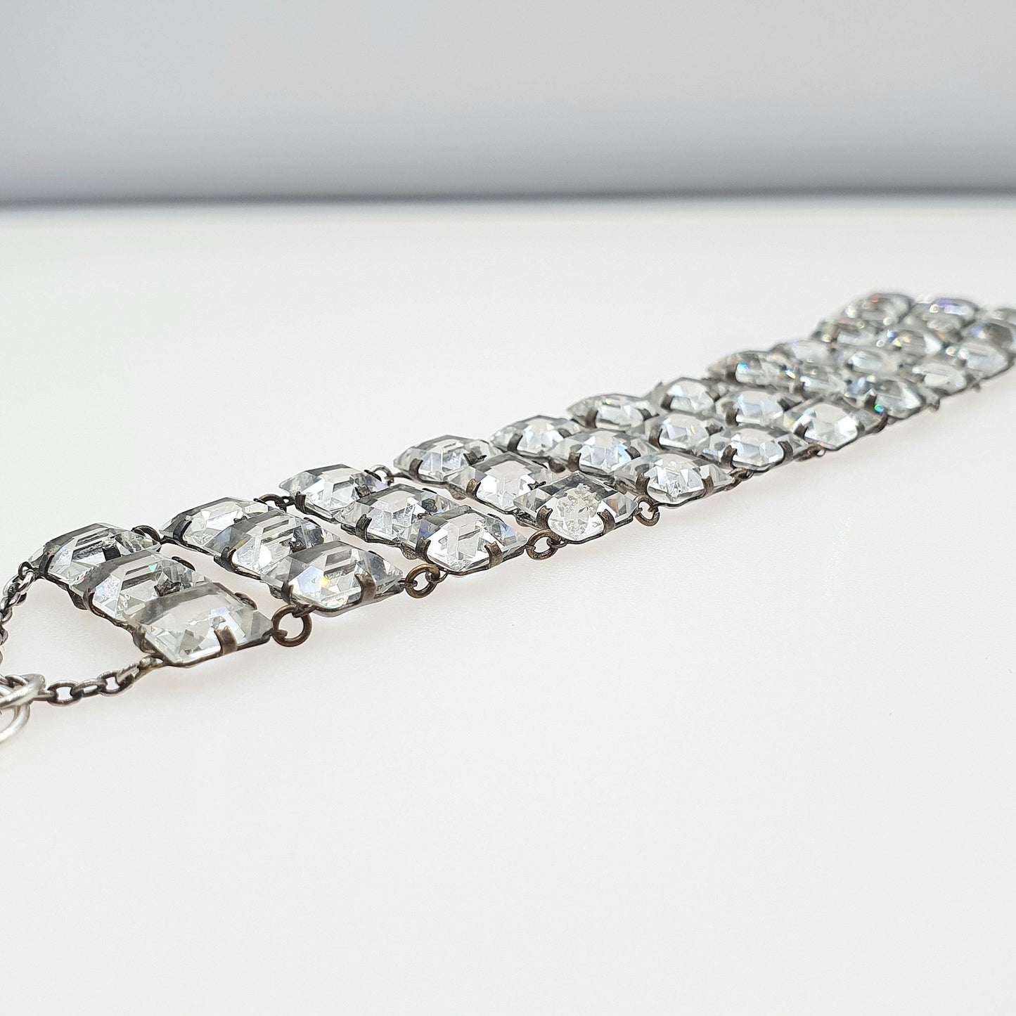 Antique Art Deco Diamond Paste Square Cut Bracelet Base Metal Flapper Crystal Womens Jewelry Jewellery