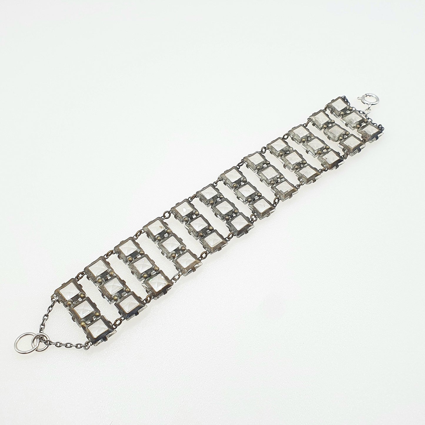 Antique Art Deco Diamond Paste Square Cut Bracelet Base Metal Flapper Crystal Womens Jewelry Jewellery