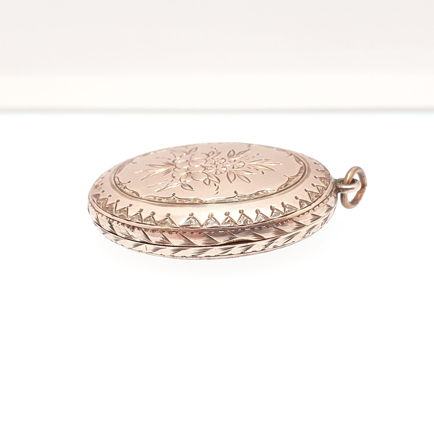 Antique 9ct Rose Gold Locket Large Oval Solid 9k 375 Engraved Victorian Cute Pendant Flower Back & Front Necklace Jewelry Womens Jewellery