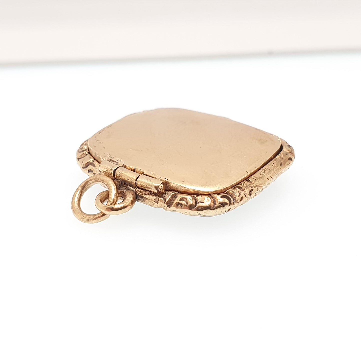 Antique Rolled Gold Victorian Locket Pendant Necklace Chased Border Rectangular Square Shape Vintage Gold Filled Womens Jewelry Jewellery