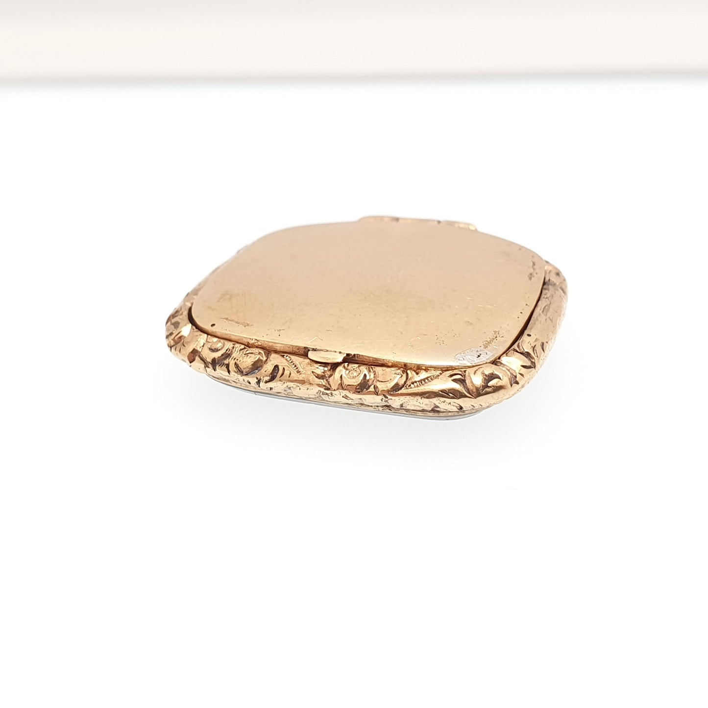 Antique Rolled Gold Victorian Locket Pendant Necklace Chased Border Rectangular Square Shape Vintage Gold Filled Womens Jewelry Jewellery