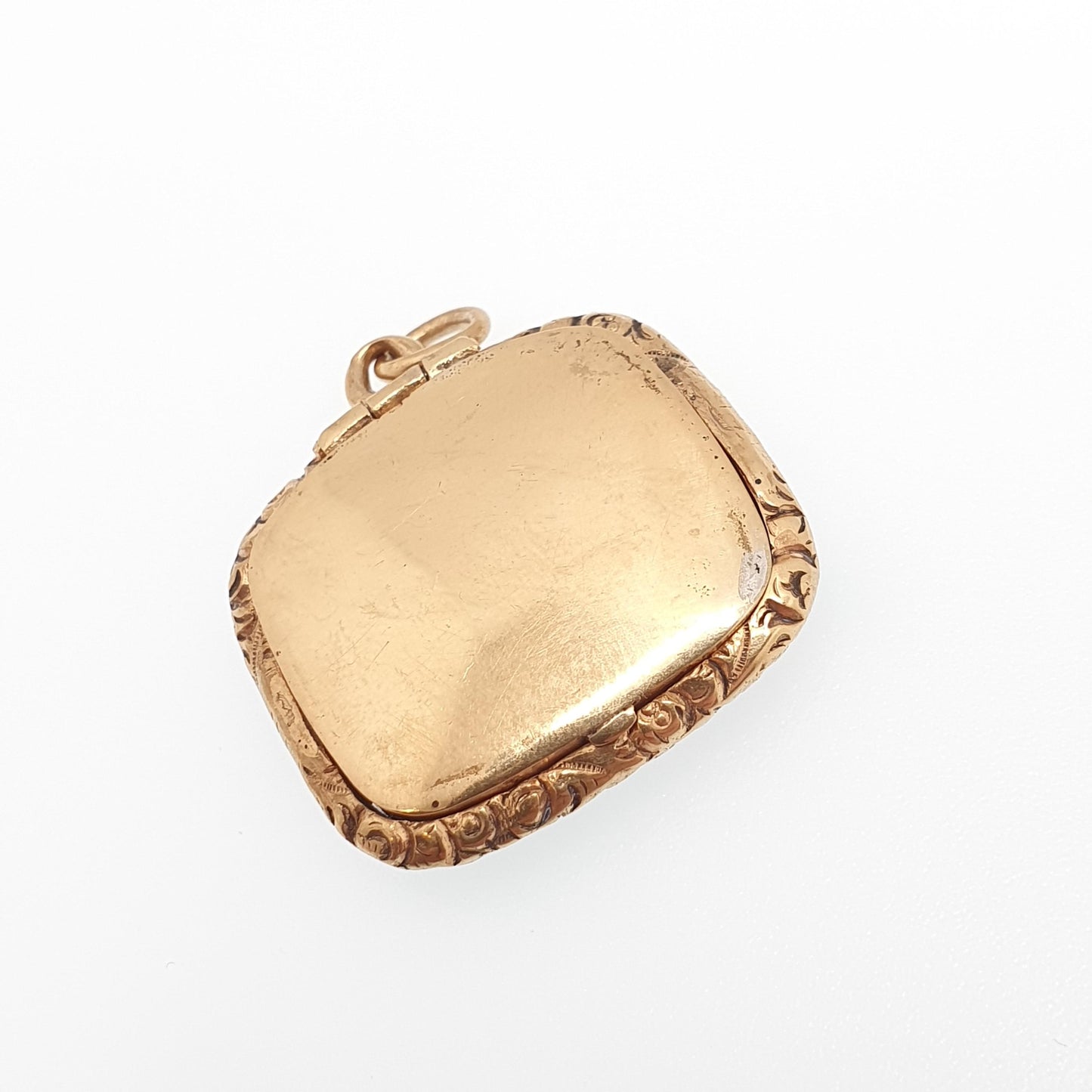 Antique Rolled Gold Victorian Locket Pendant Necklace Chased Border Rectangular Square Shape Vintage Gold Filled Womens Jewelry Jewellery