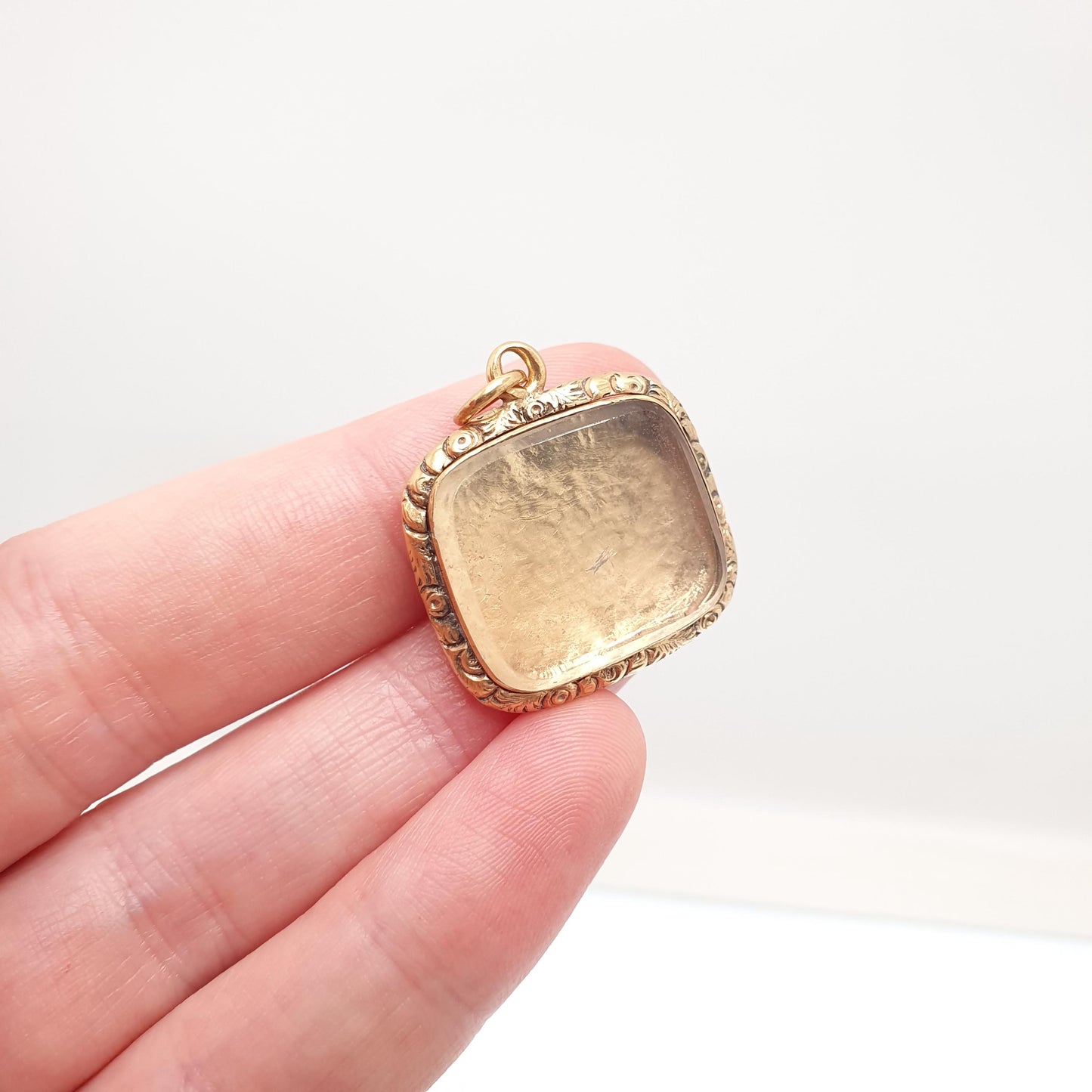 Antique Rolled Gold Victorian Locket Pendant Necklace Chased Border Rectangular Square Shape Vintage Gold Filled Womens Jewelry Jewellery