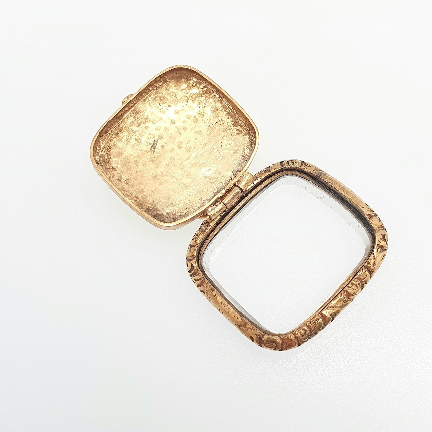 Antique Rolled Gold Victorian Locket Pendant Necklace Chased Border Rectangular Square Shape Vintage Gold Filled Womens Jewelry Jewellery