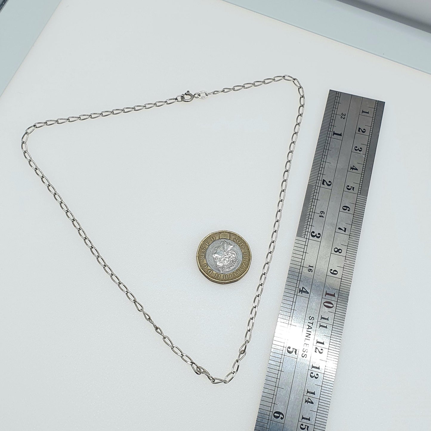 Vintage Sterling Silver Elongated Curb Link Chain Necklace Solid 925 4.11g 42m 16.5" Unisex Mens Womens Ladies Jewelry Jewellery