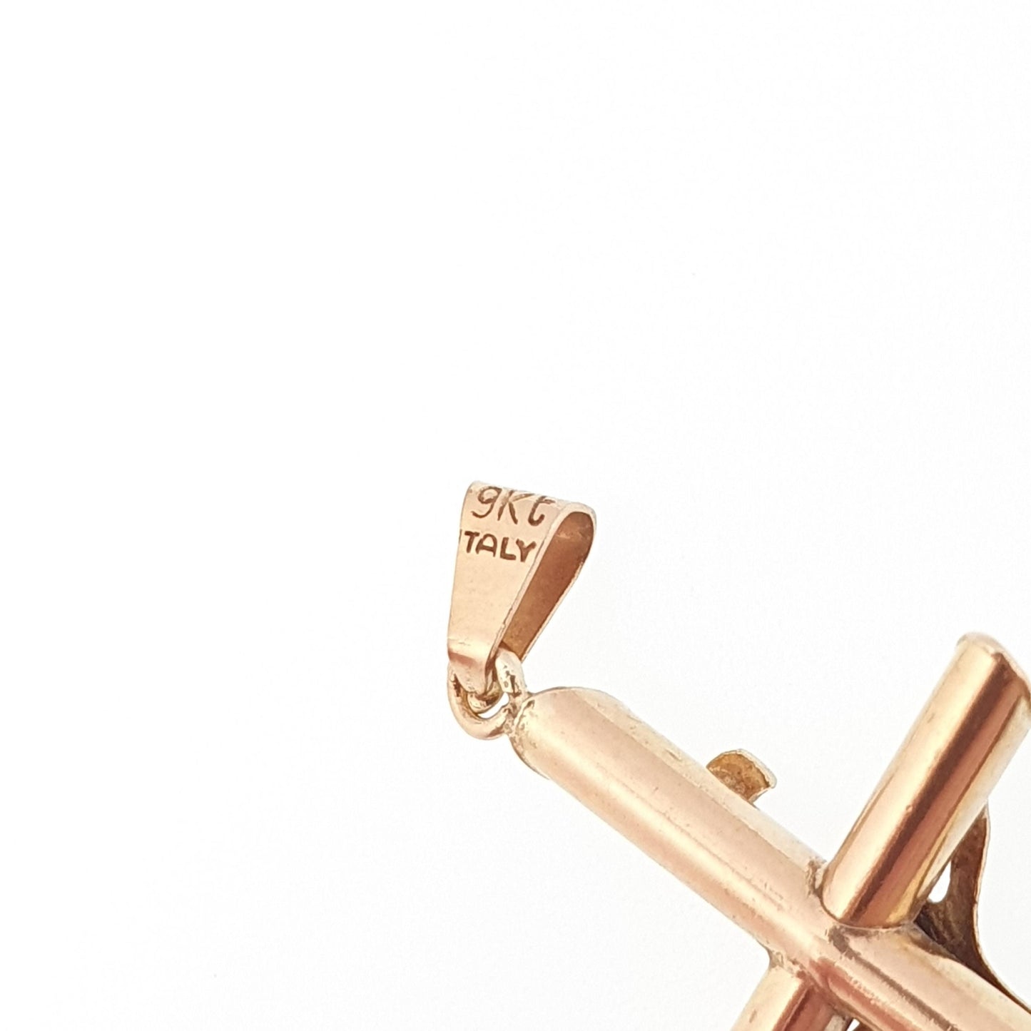 Vintage 9k 9ct Gold Jesus On The Cross Crucifix Necklace Pendant Italy INRI Solid 375 Christian Religious Mens Womens Jewelry Jewellery